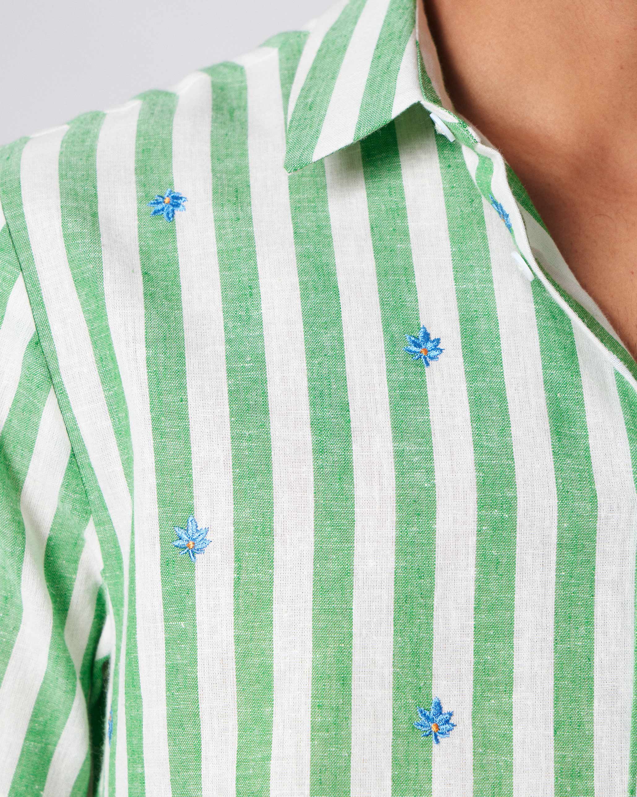 Half Sleeve Shirt - Light Green Embroidered
