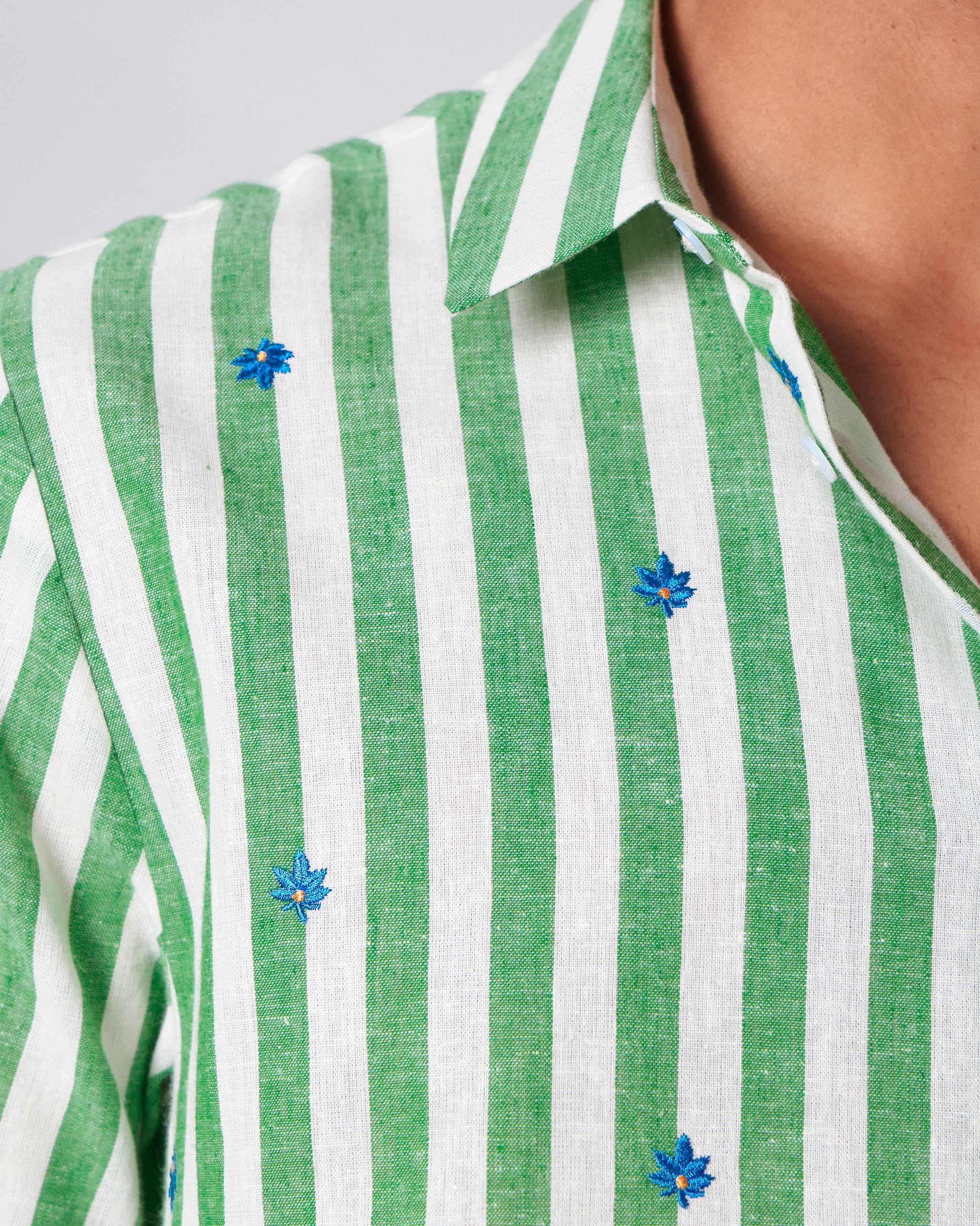 Half Sleeve Shirt - Light Green Embroidered