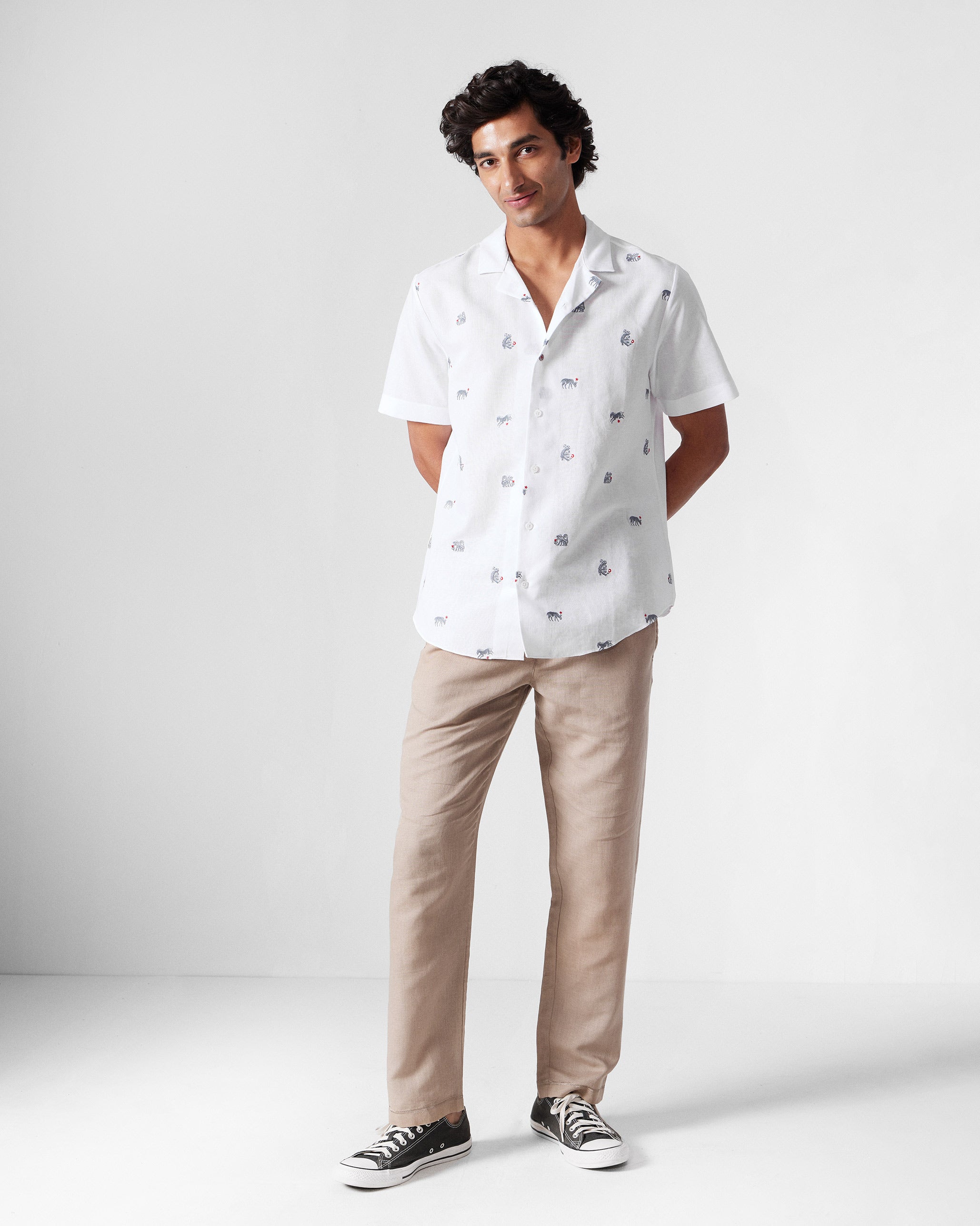 Mistari Shirt - White Embroidered