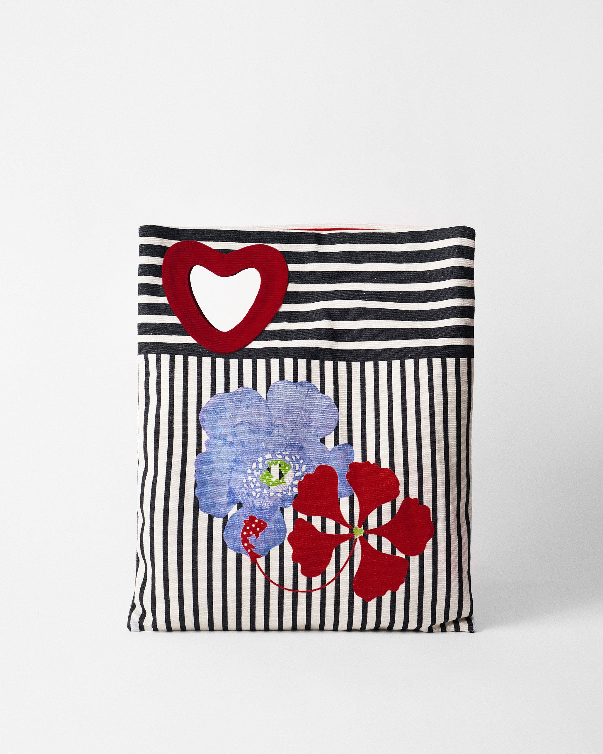 Heart Asymmetrical Tote - Black & White Stripes