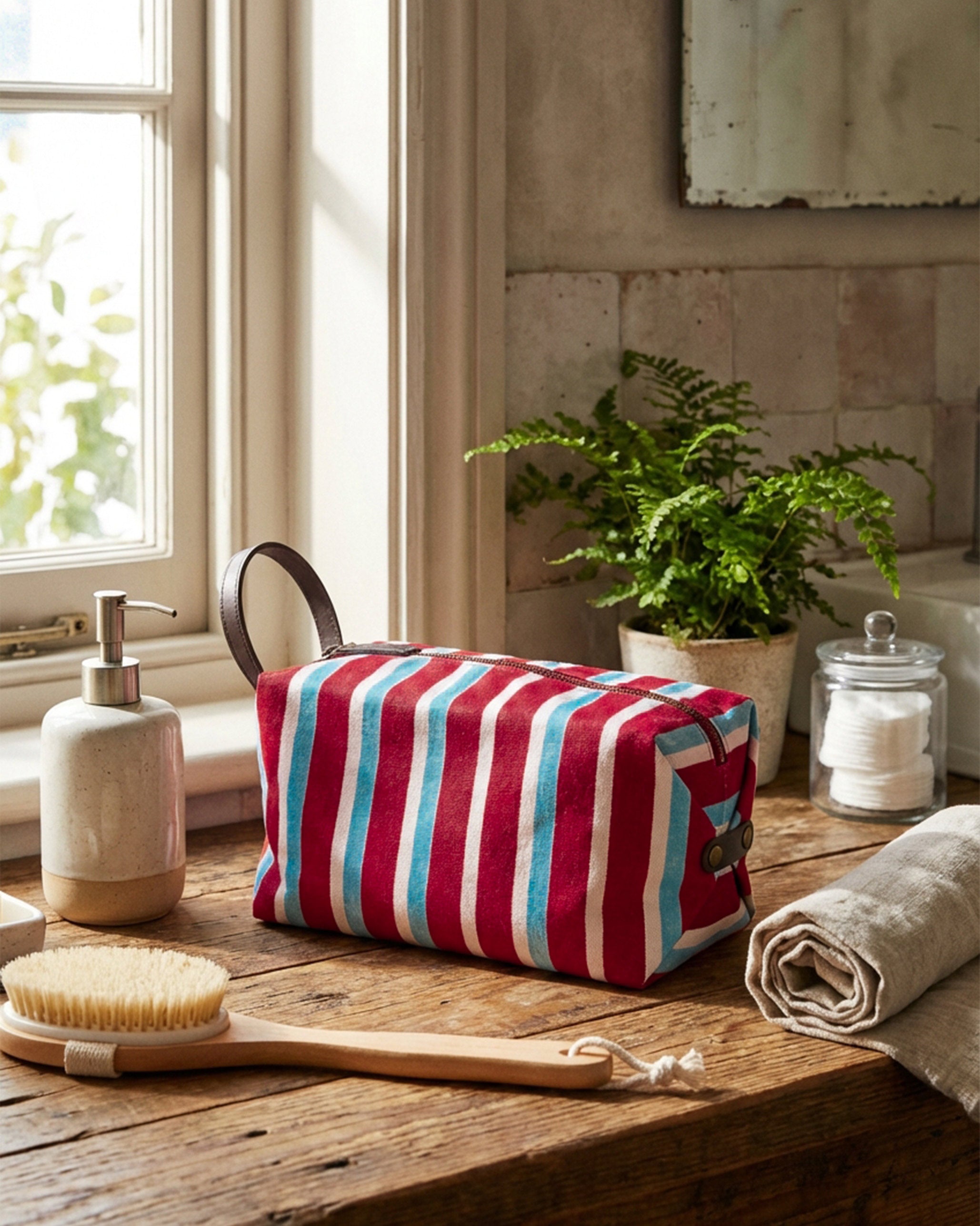 Shen Toilet Kit - Ice Blue & Red Stripes