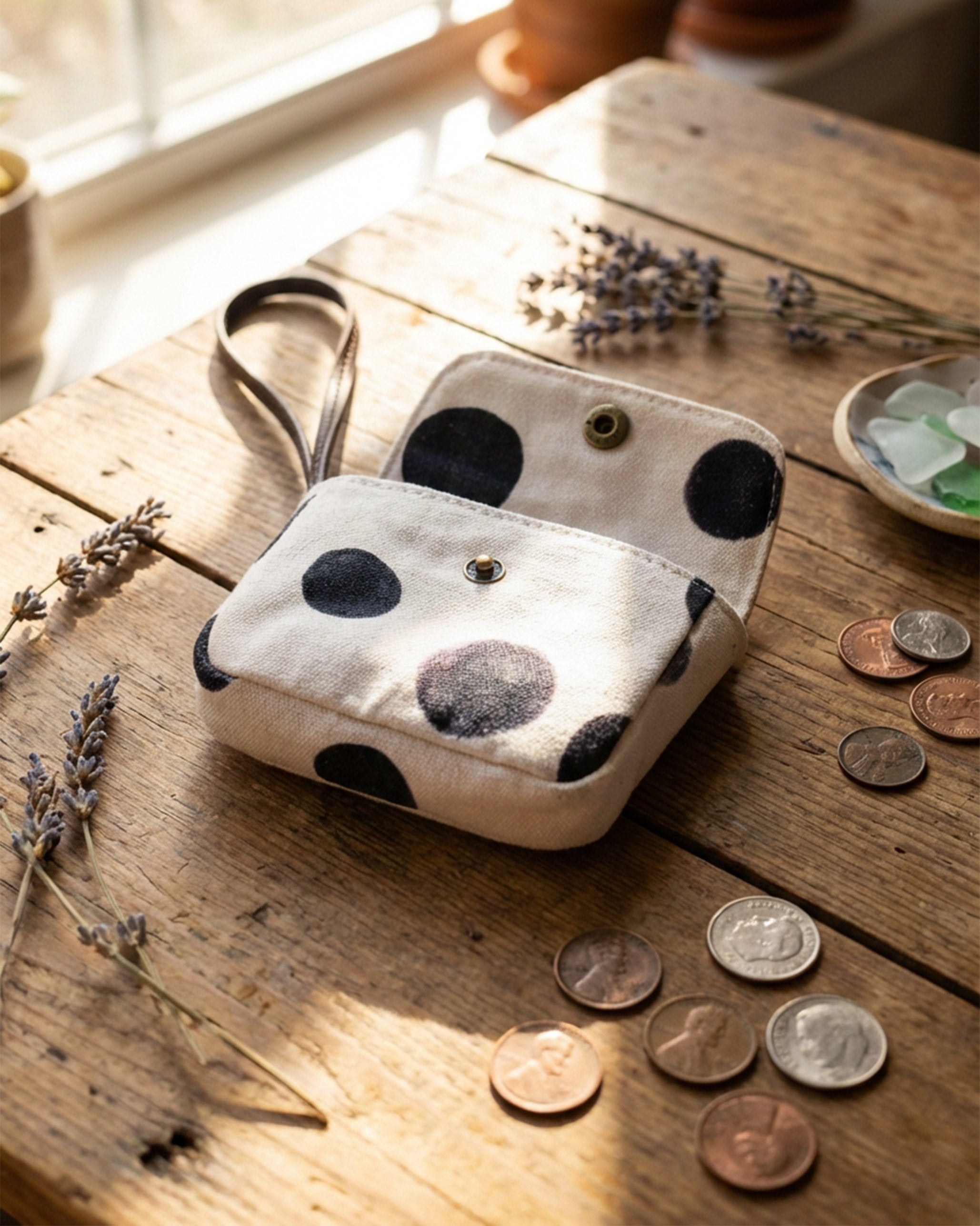 Polka Coin Pouch - Charcoal & Ivory