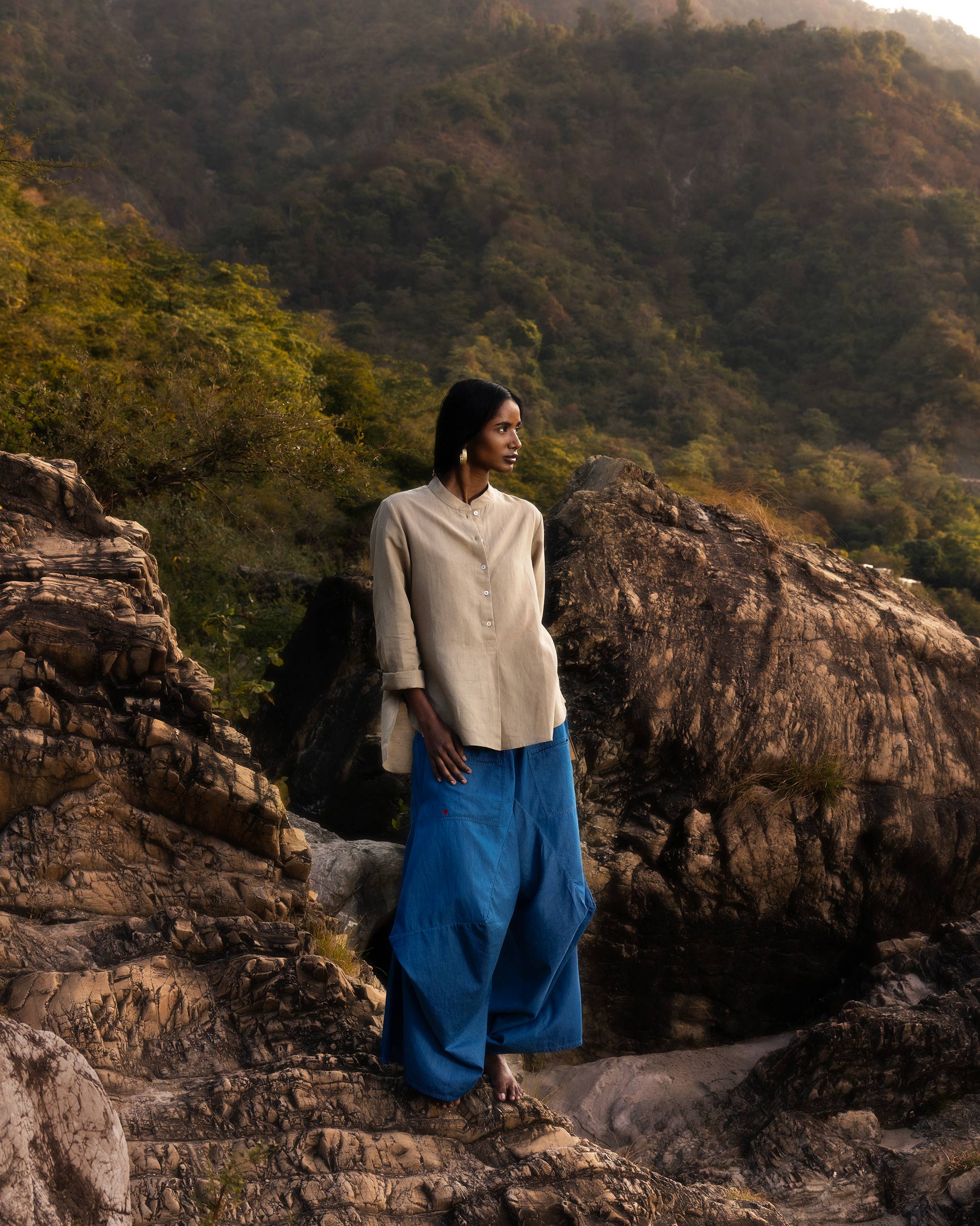 Mandarin Collar Top - Beige