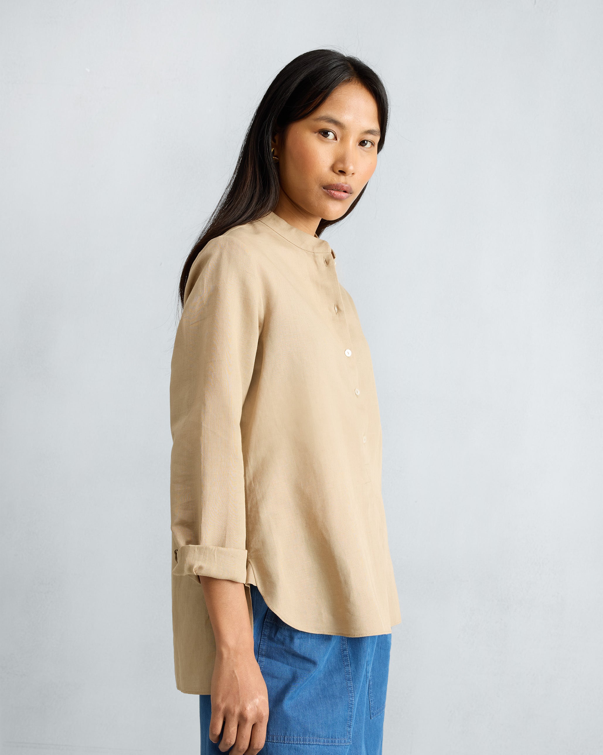 Mandarin Collar Top - Beige