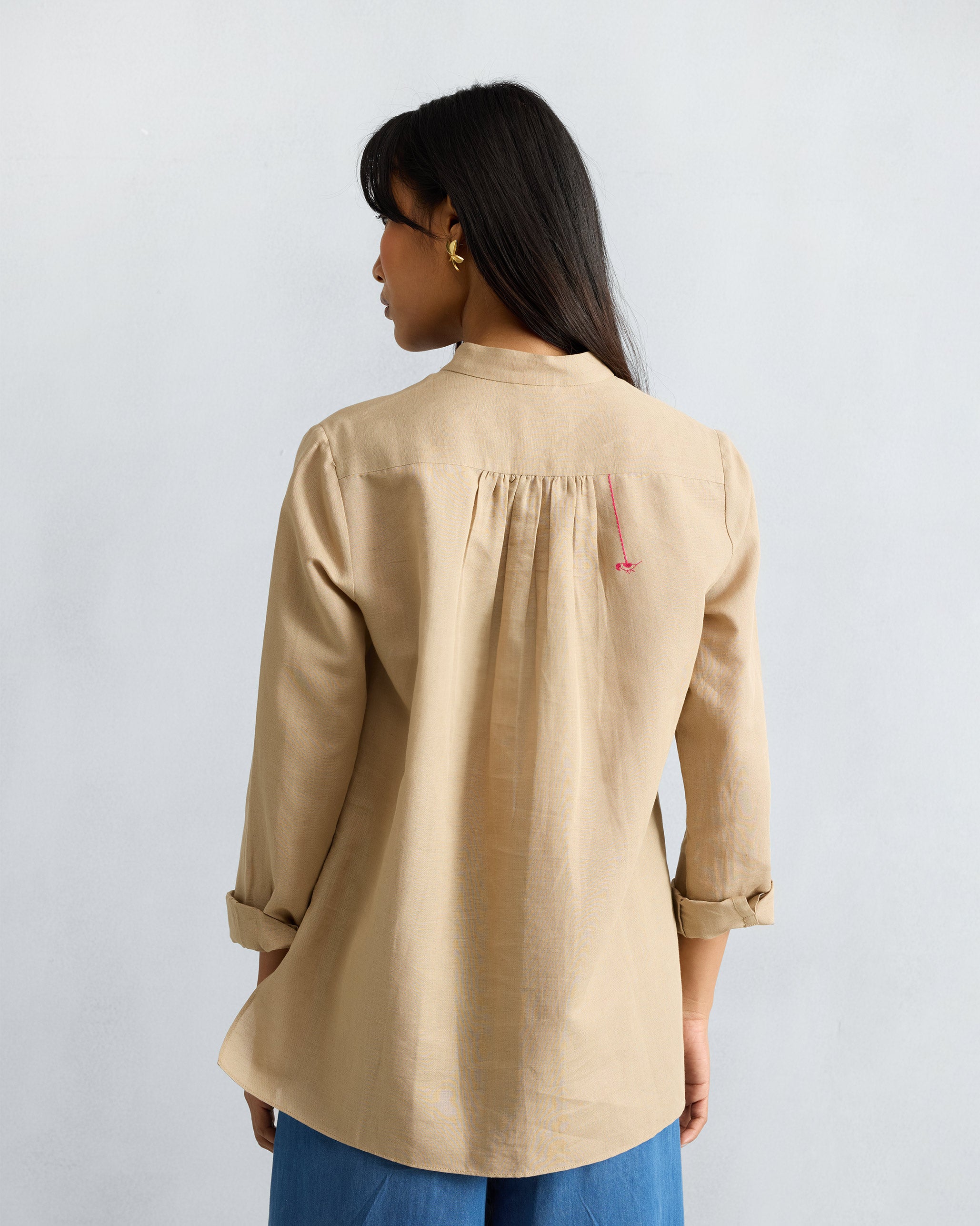 Mandarin Collar Top - Beige