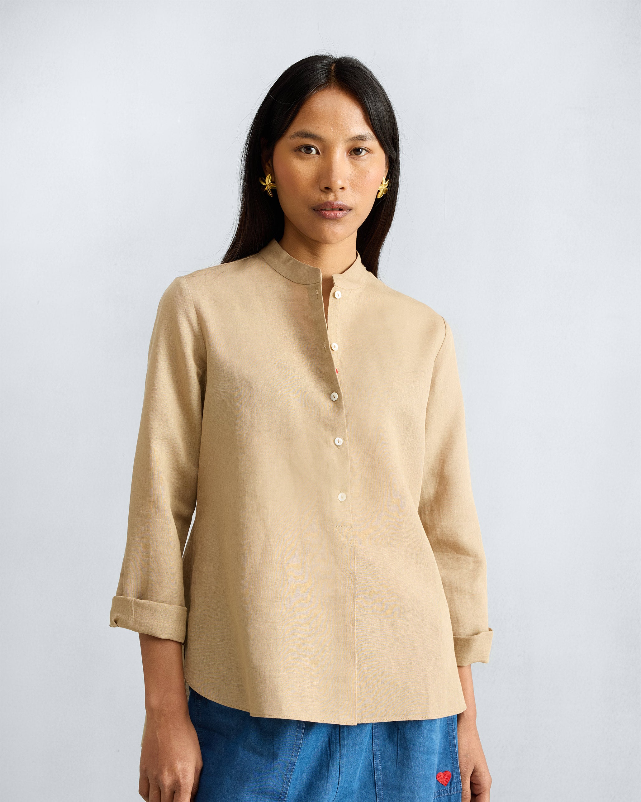 Mandarin Collar Top - Beige