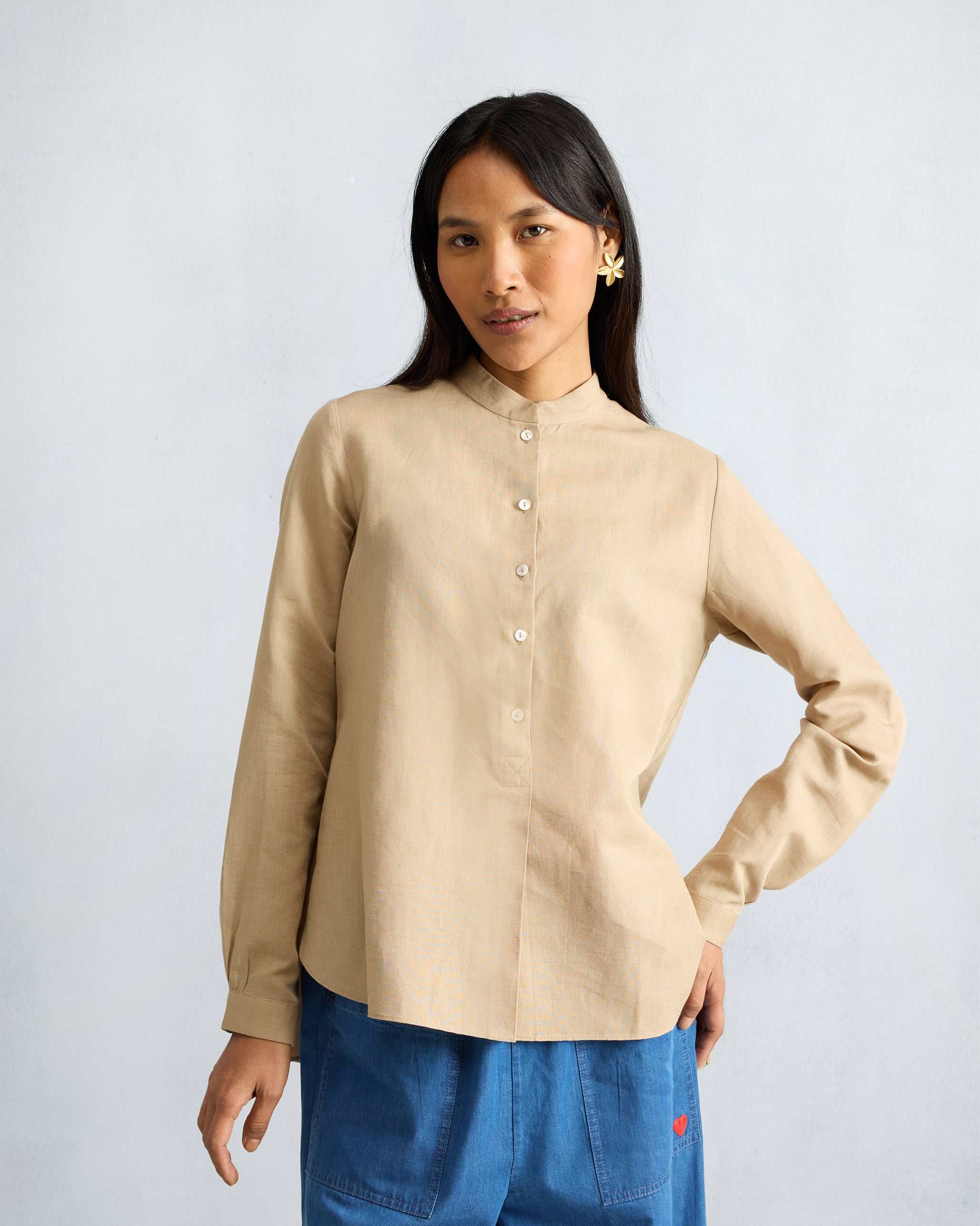 Mandarin Collar Top - Beige