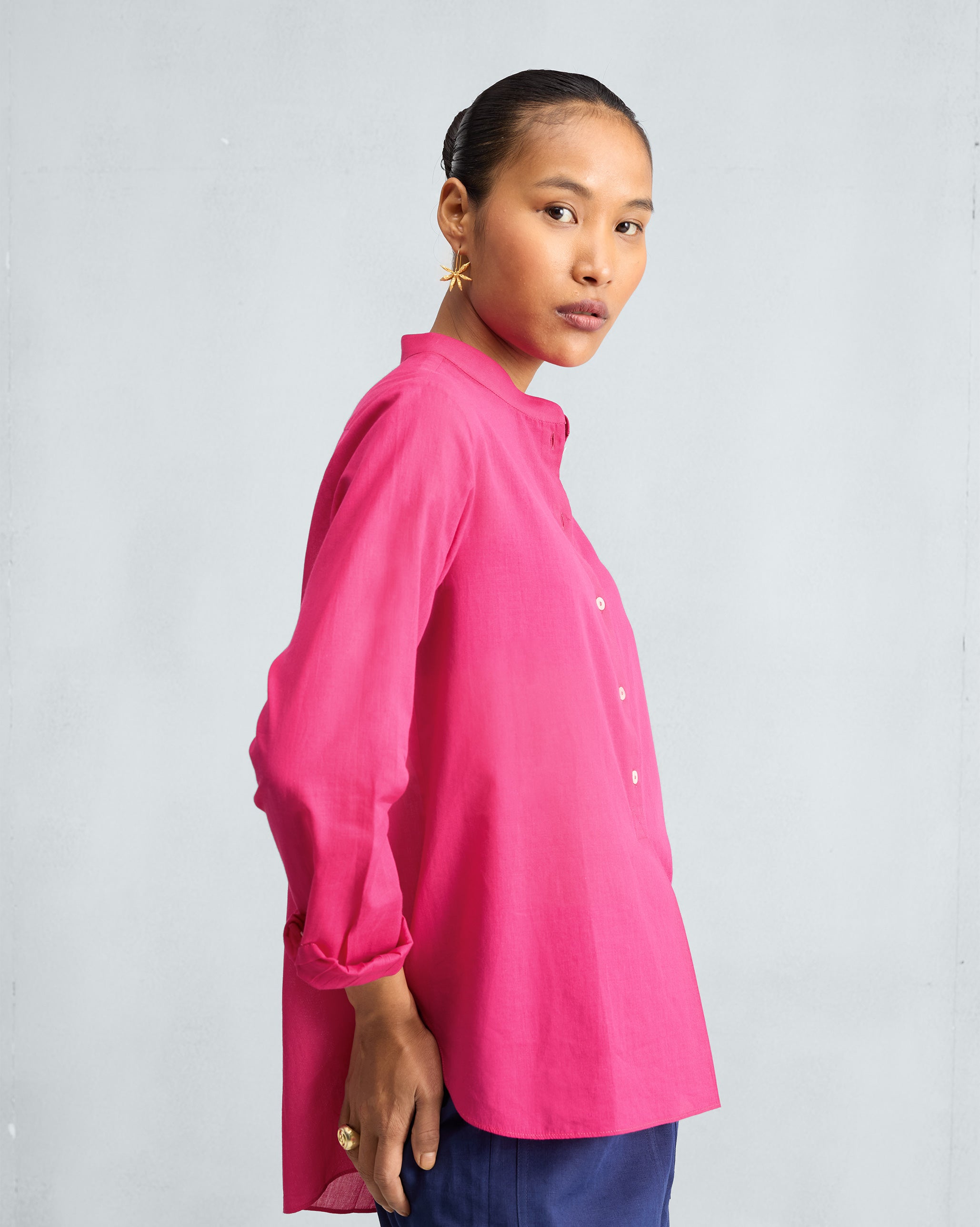 Mandarin Collar Top - Fuchsia