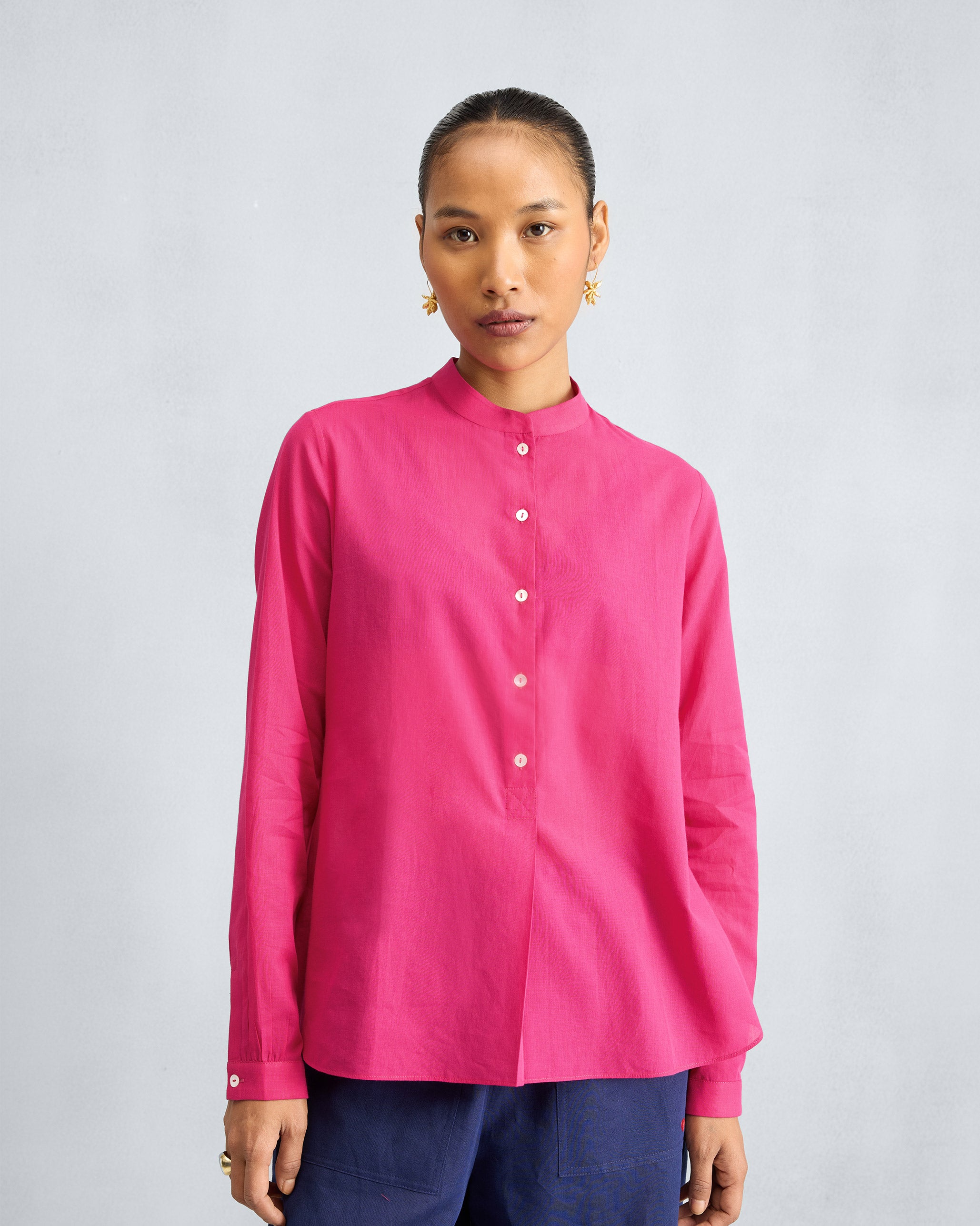 Mandarin Collar Top - Fuchsia