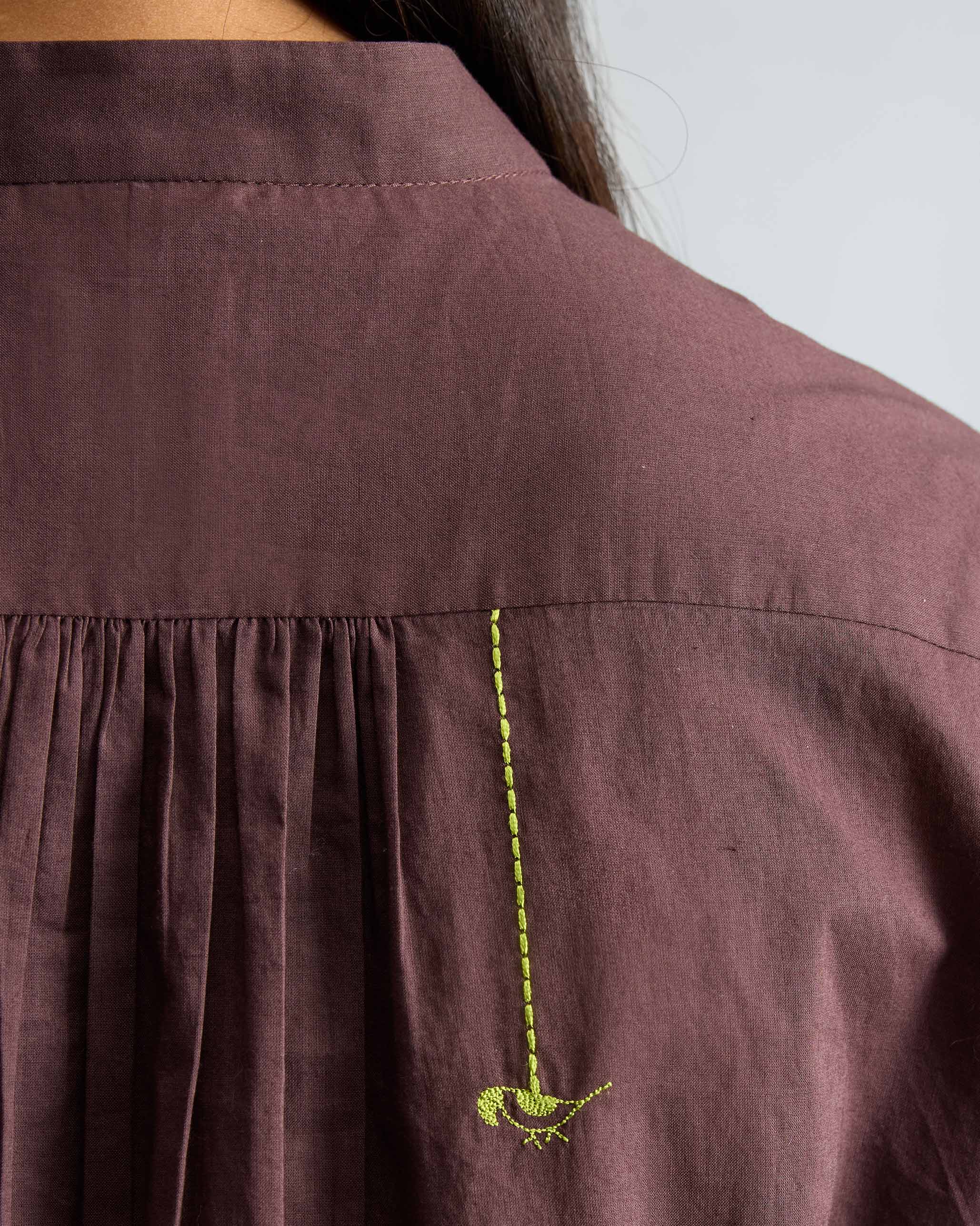 Mandarin Collar Top - Chocolate Plum