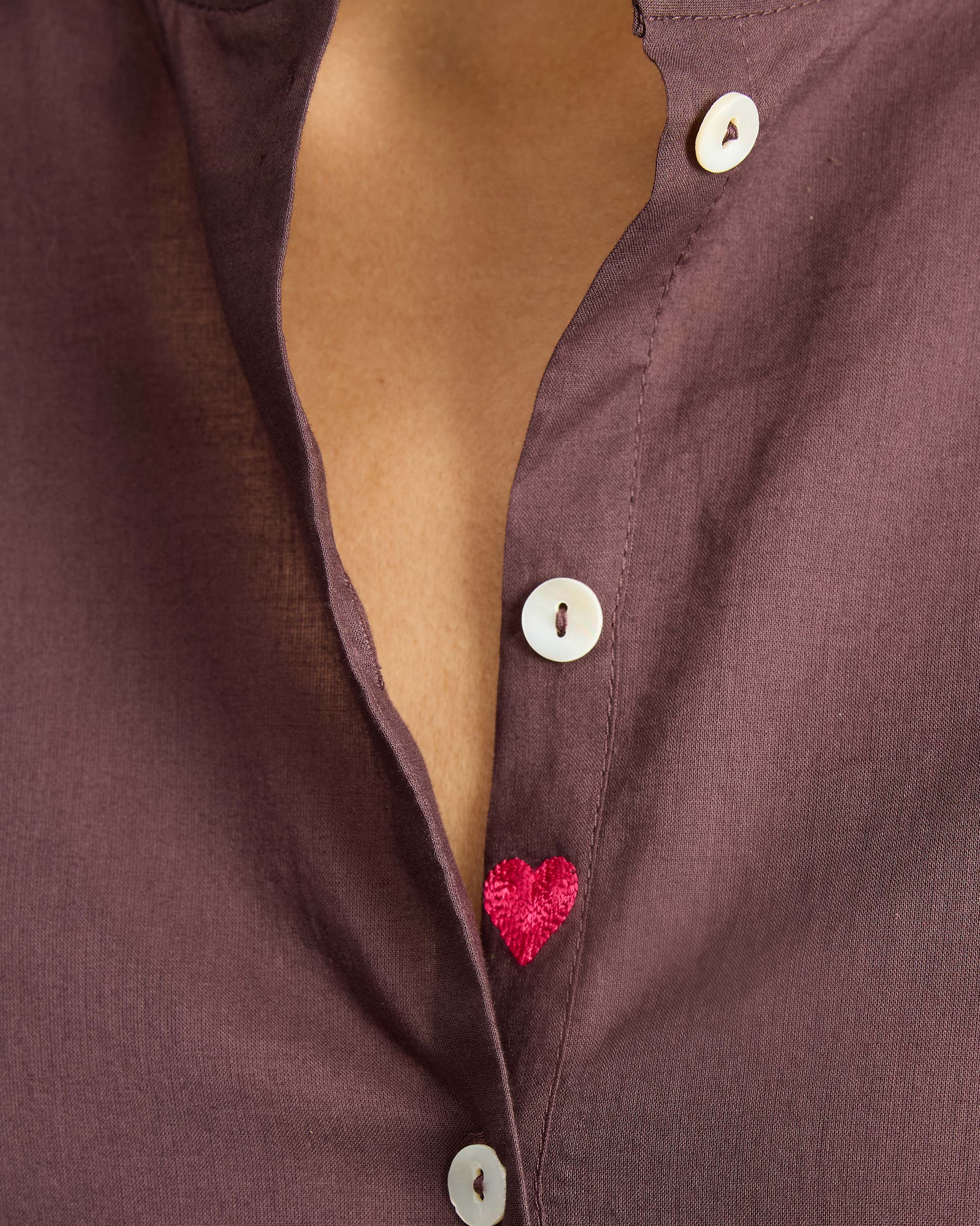 Mandarin Collar Top - Chocolate Plum