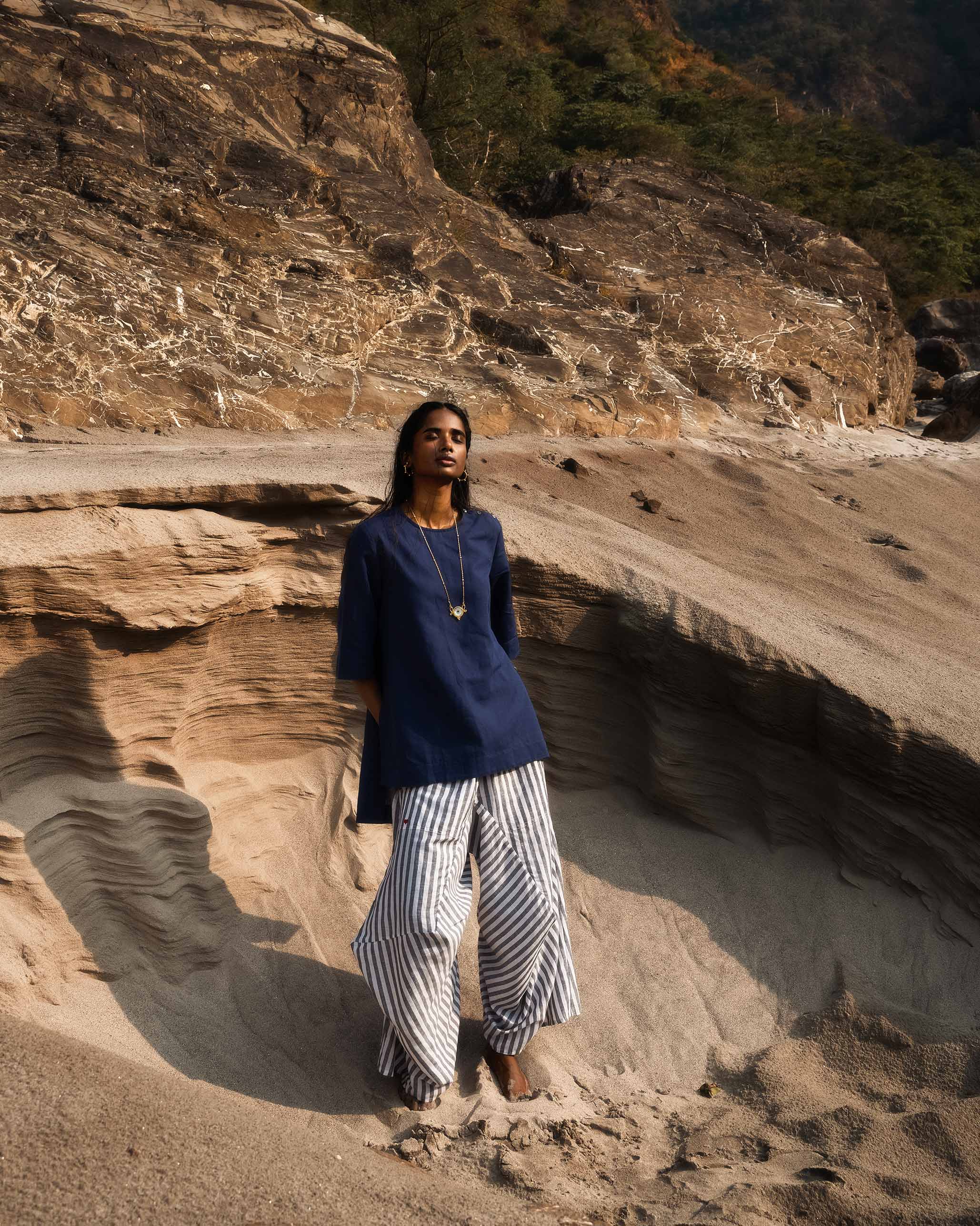 High Slit Top - Ink Blue