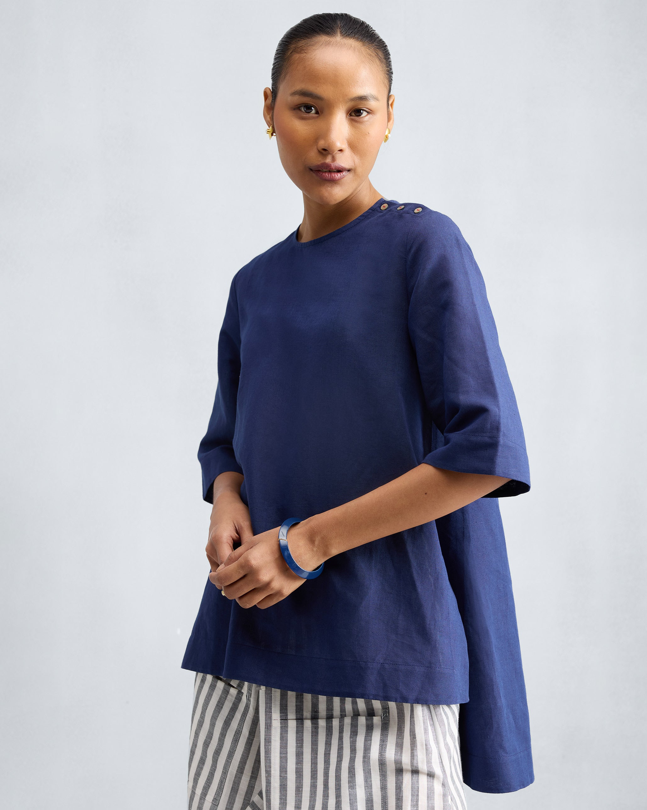 High Slit Top - Ink Blue