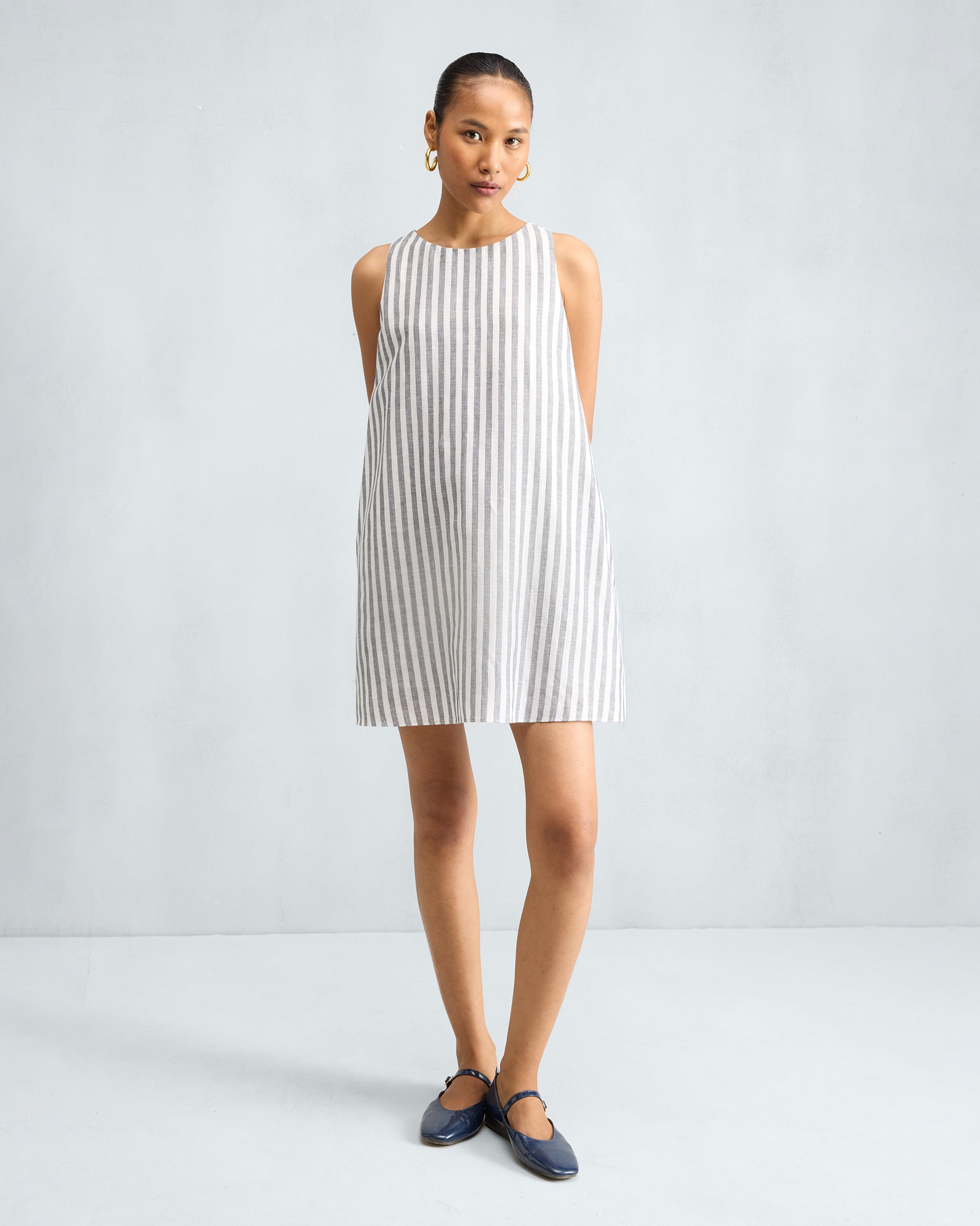 Short Racerback Dress - Charcoal & White Stripes