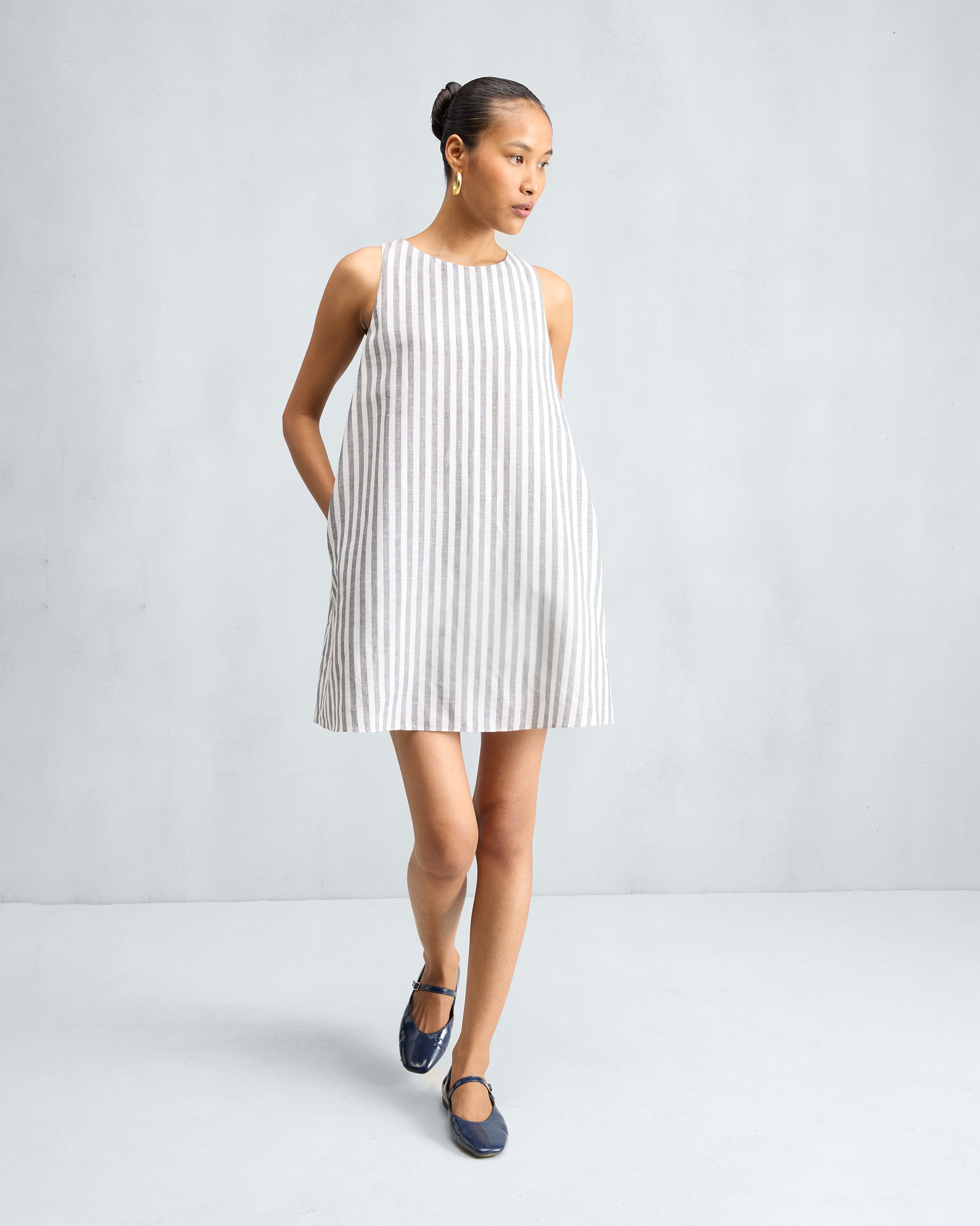 Short Racerback Dress - Charcoal & White Stripes