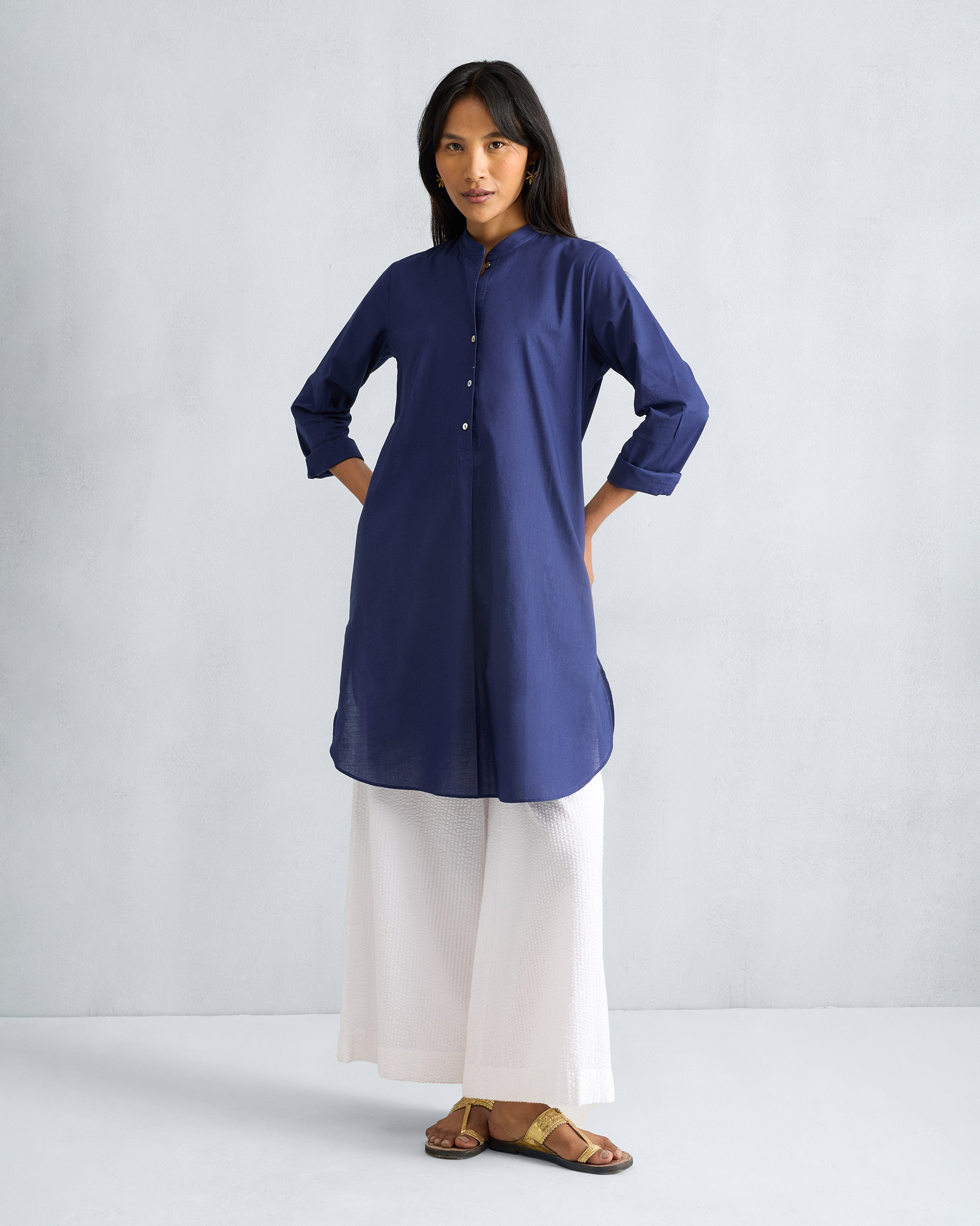 Basic Mid Length Kurta - Ink Blue