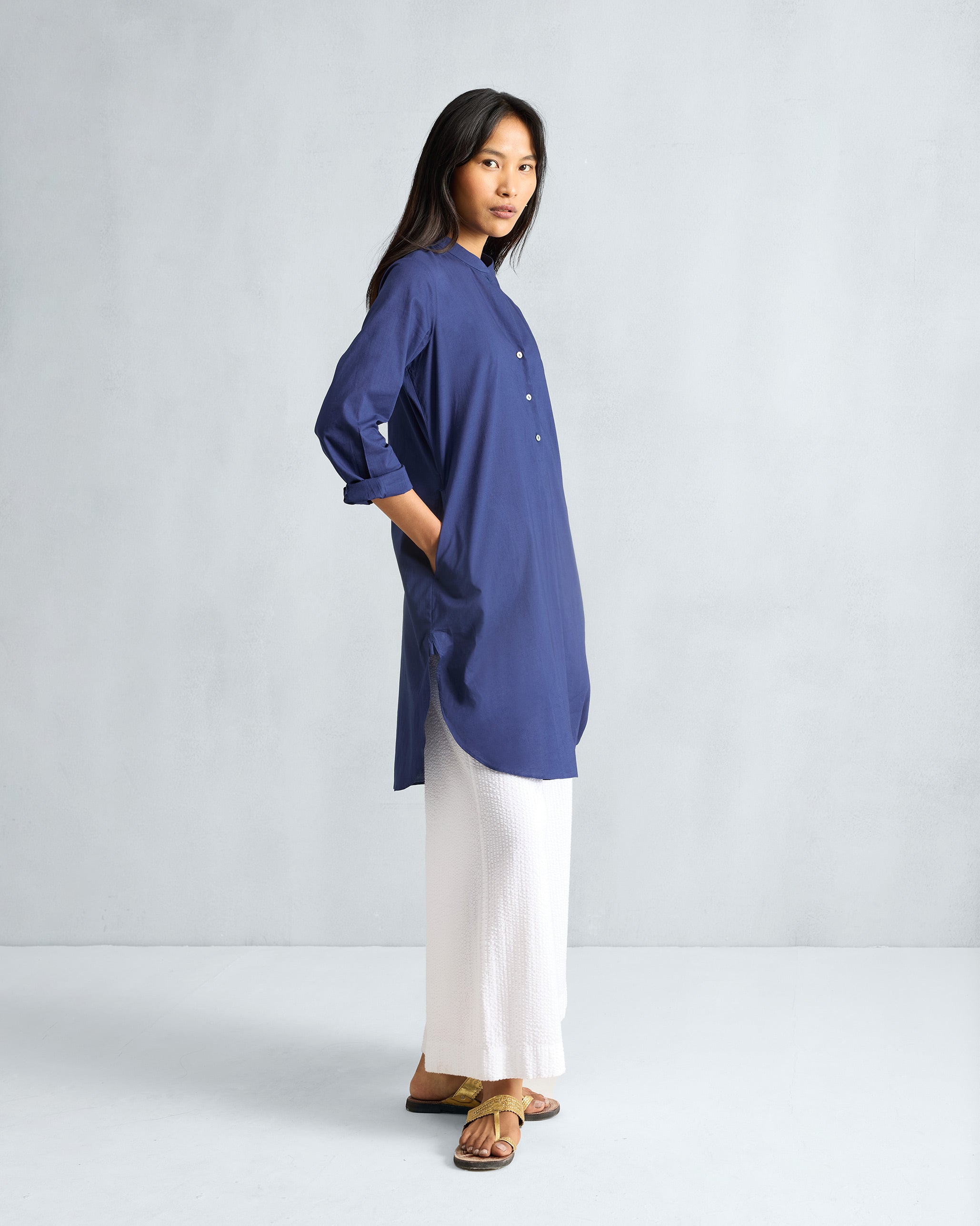 Basic Mid Length Kurta - Ink Blue