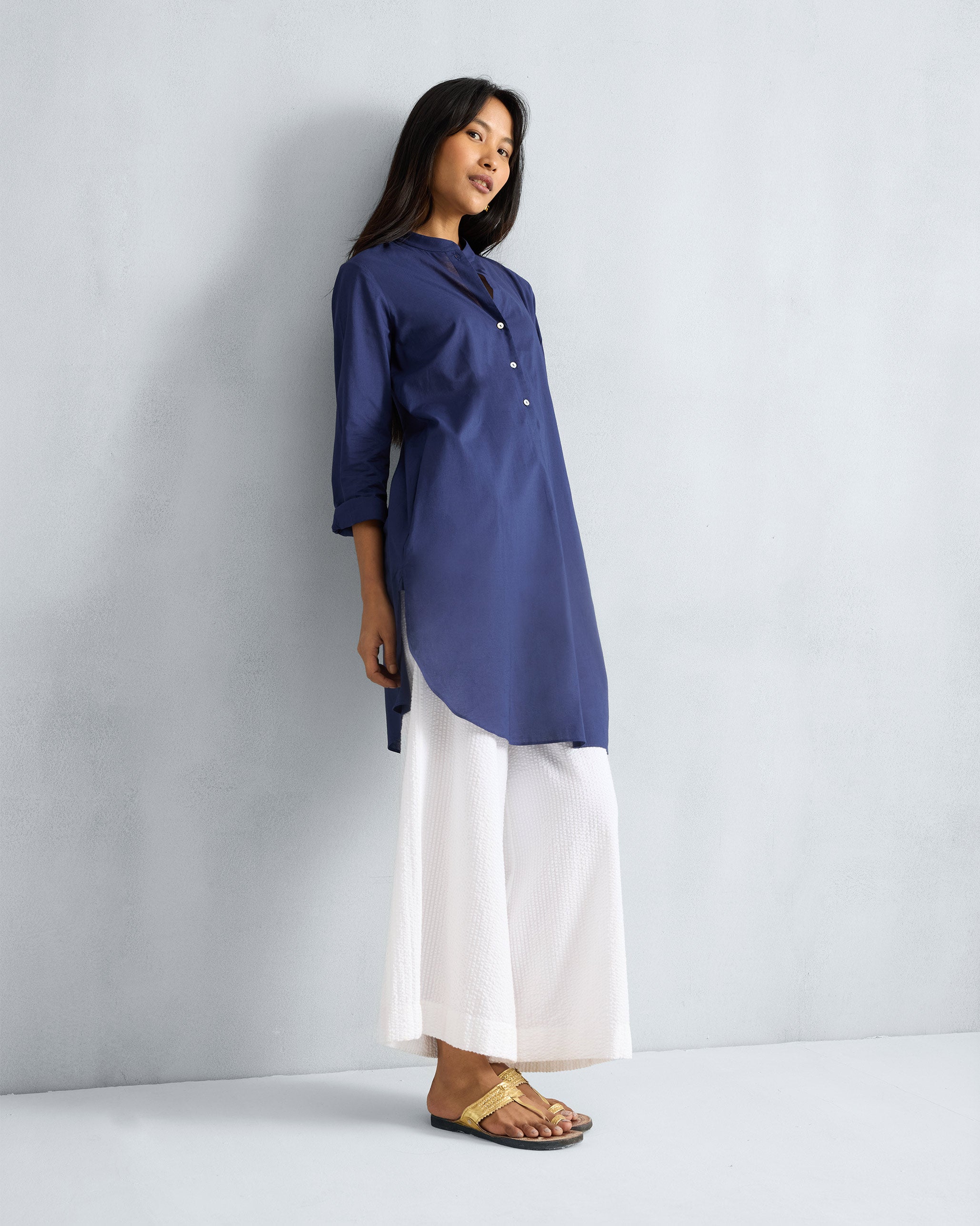 Basic Mid Length Kurta - Ink Blue