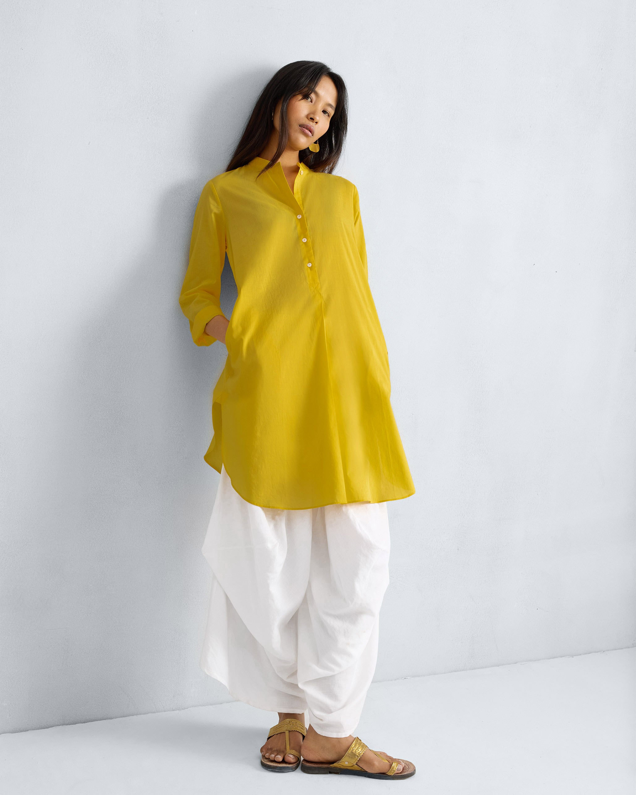 Basic Mid Length Kurta - Yellow