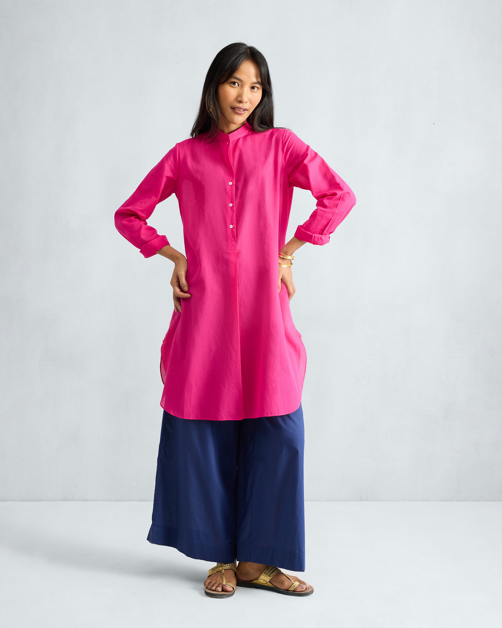 Basic Mid Length Kurta - Fuchsia
