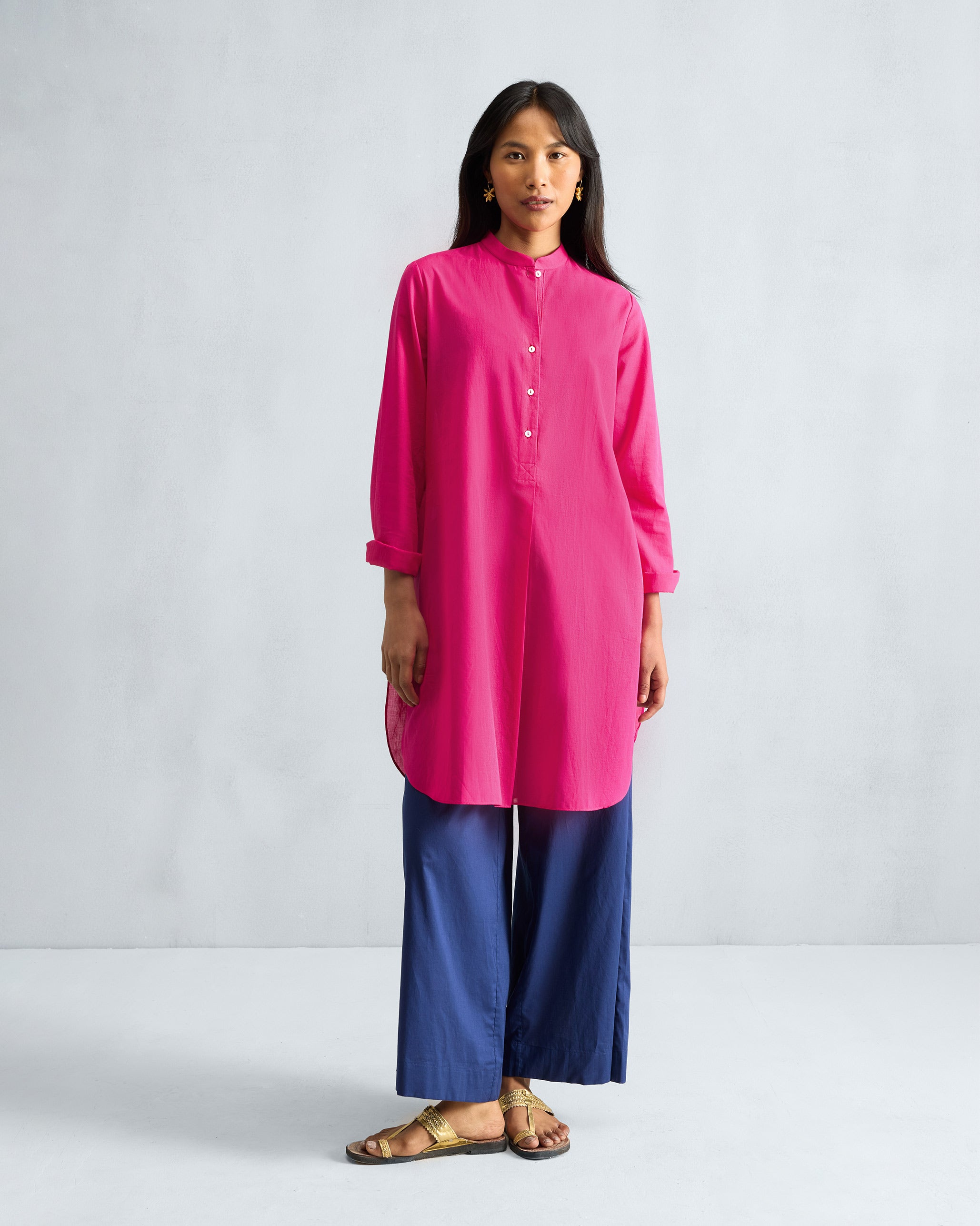 Basic Mid Length Kurta - Fuchsia