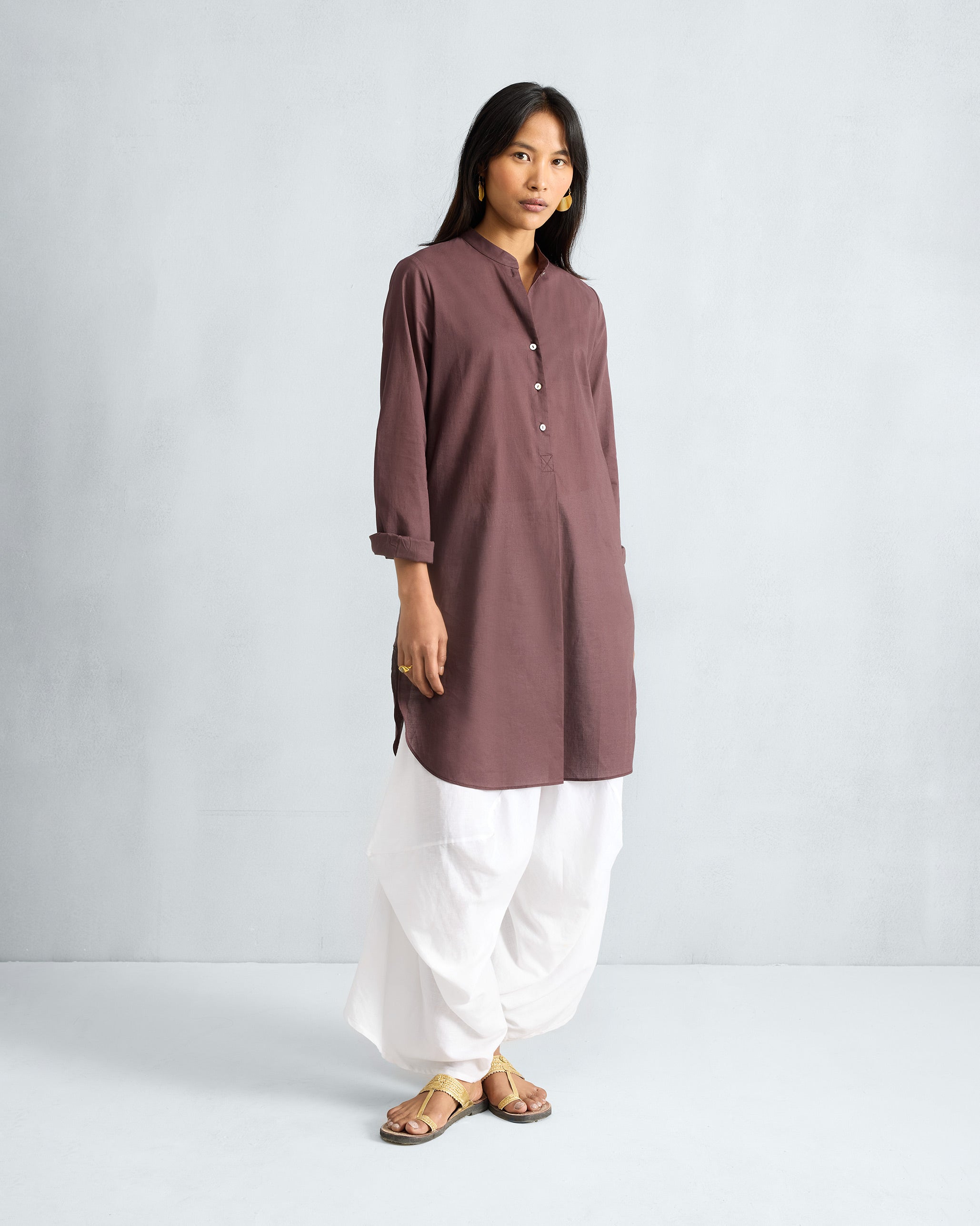 Basic Mid Length Kurta - Chocolate Plum
