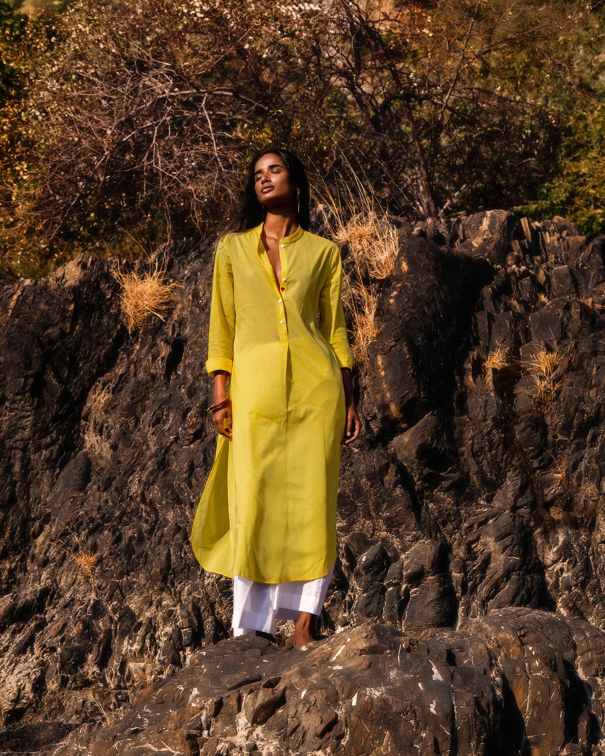 Basic Long Kurta - Yellow
