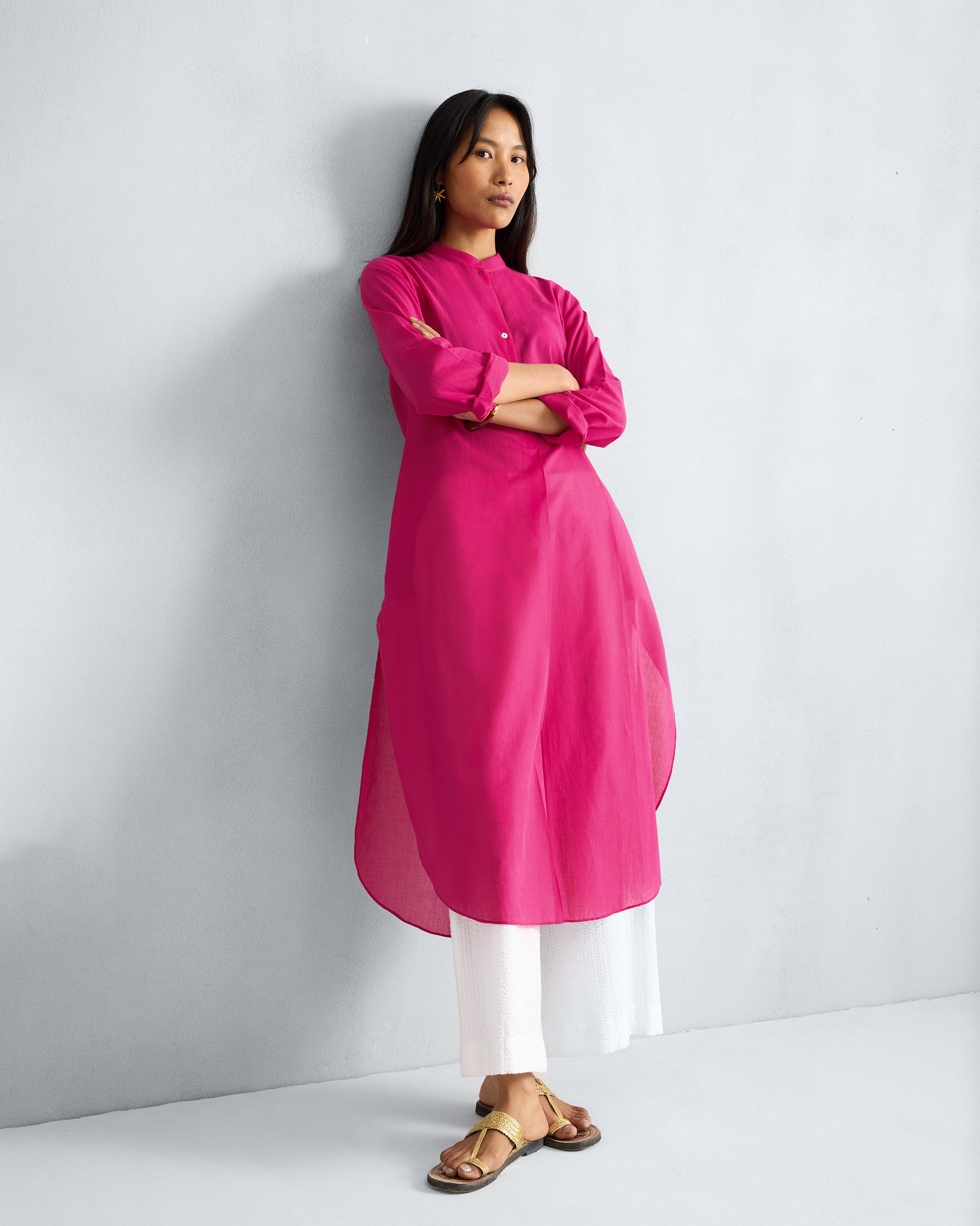 Basic Long Kurta - Fuchsia