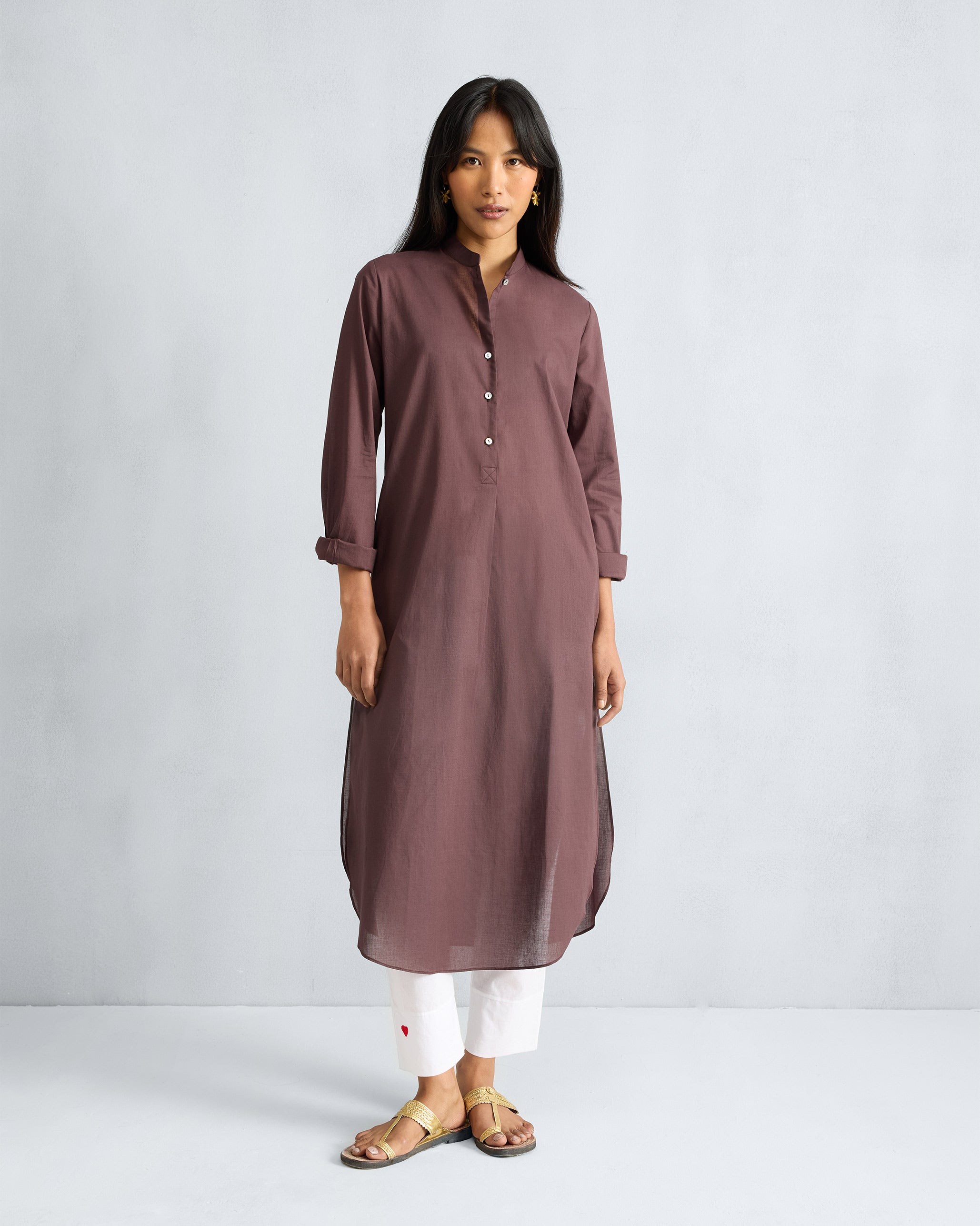 Basic Long Kurta - Chocolate Plum