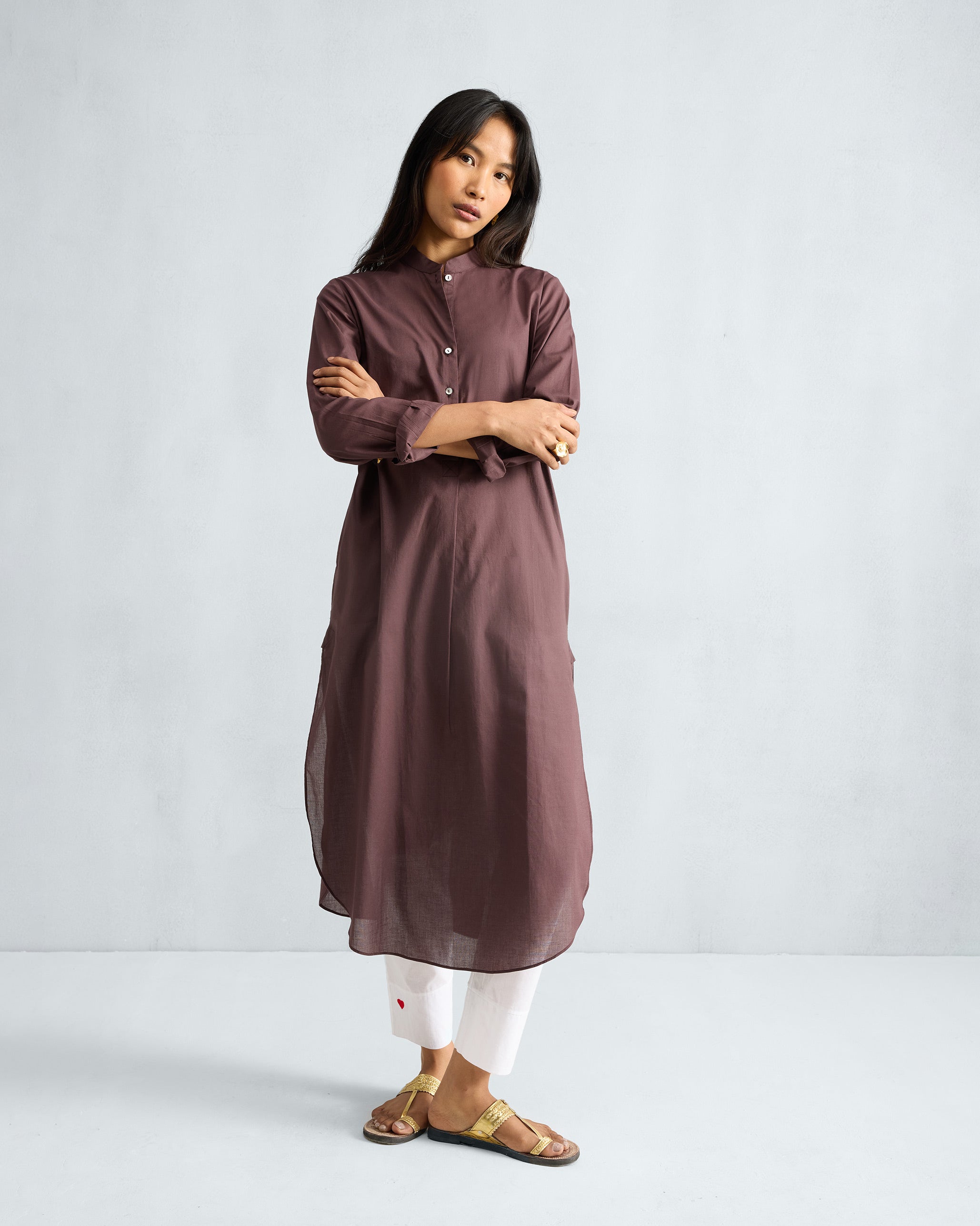 Basic Long Kurta - Chocolate Plum