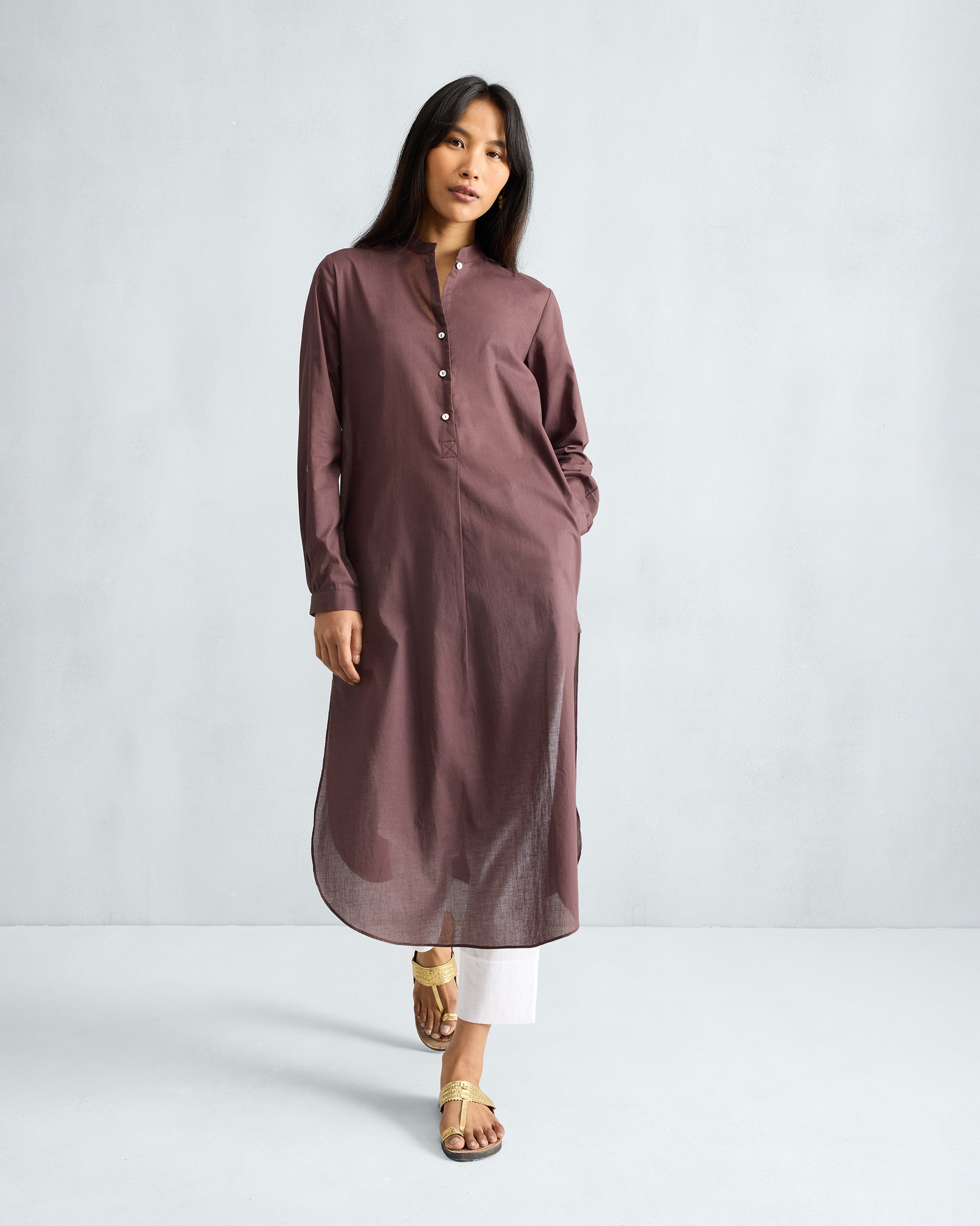 Basic Long Kurta - Chocolate Plum