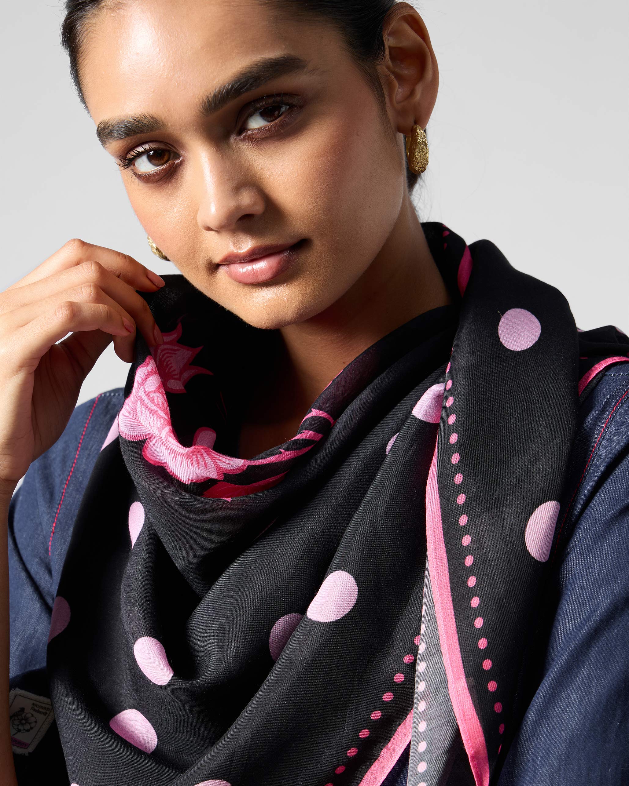Polka Stamp Scarf - Charcoal & Pink