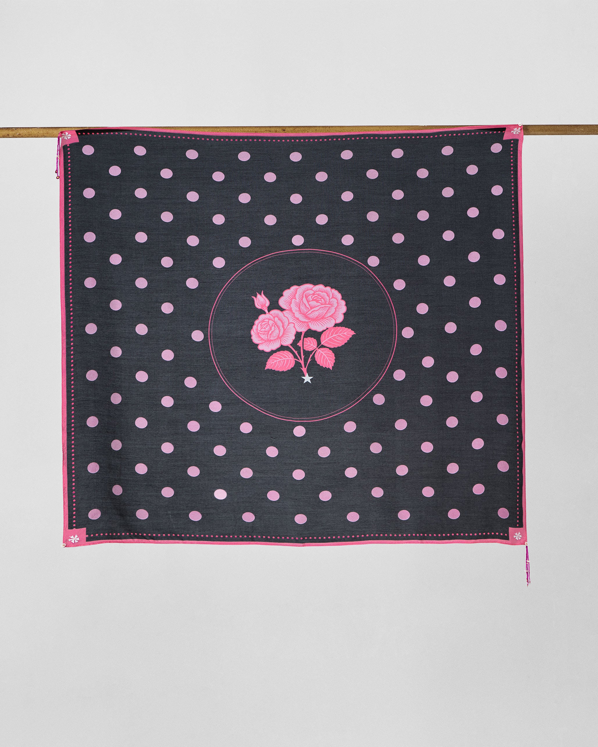 Polka Stamp Scarf - Charcoal & Pink