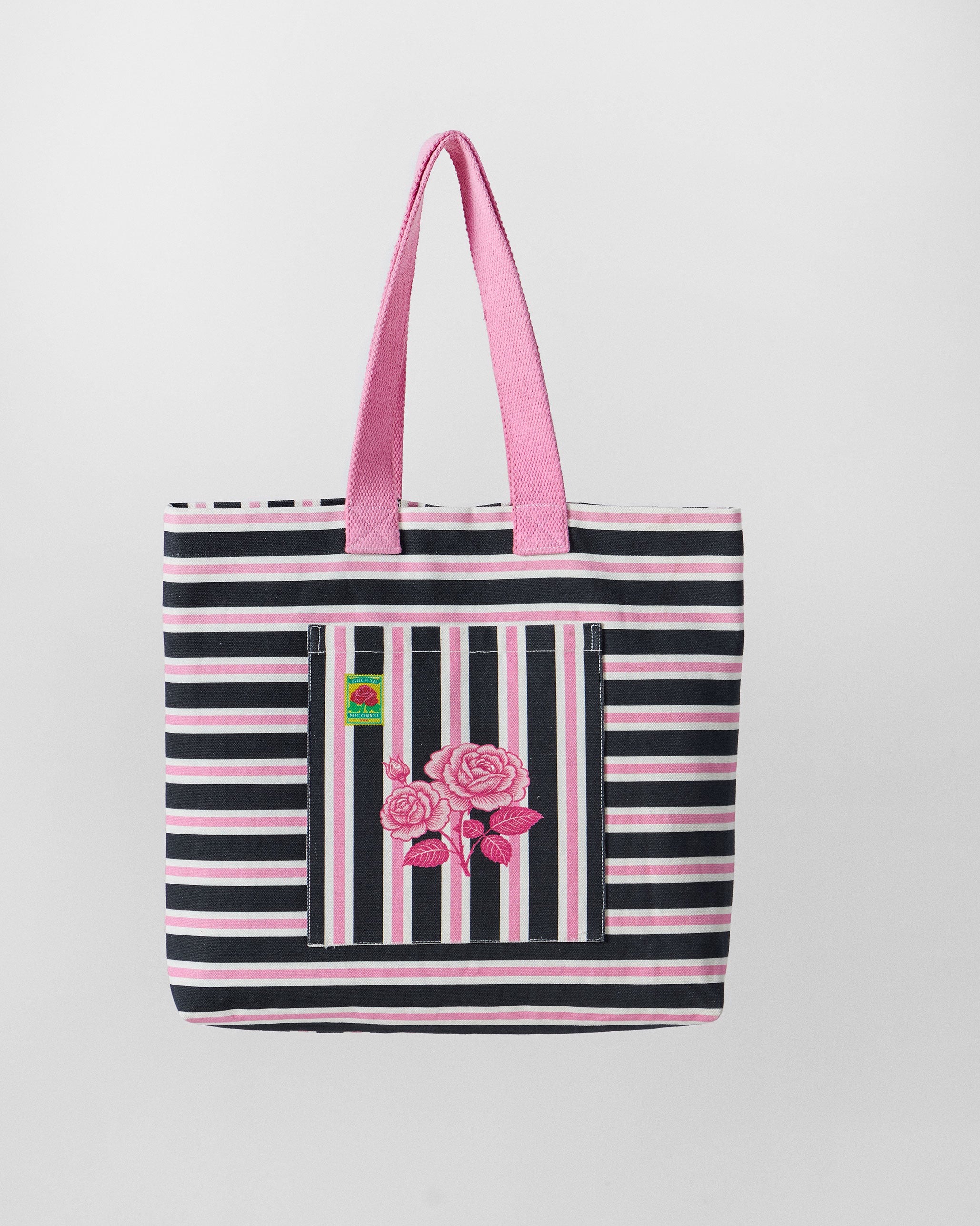 Bagan Stripes Tote - Charcoal & Pink