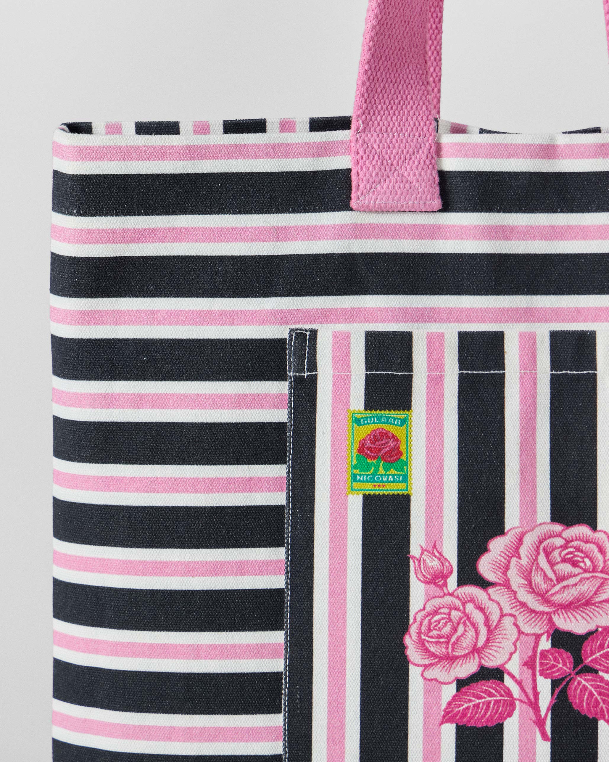 Bagan Stripes Tote - Charcoal & Pink
