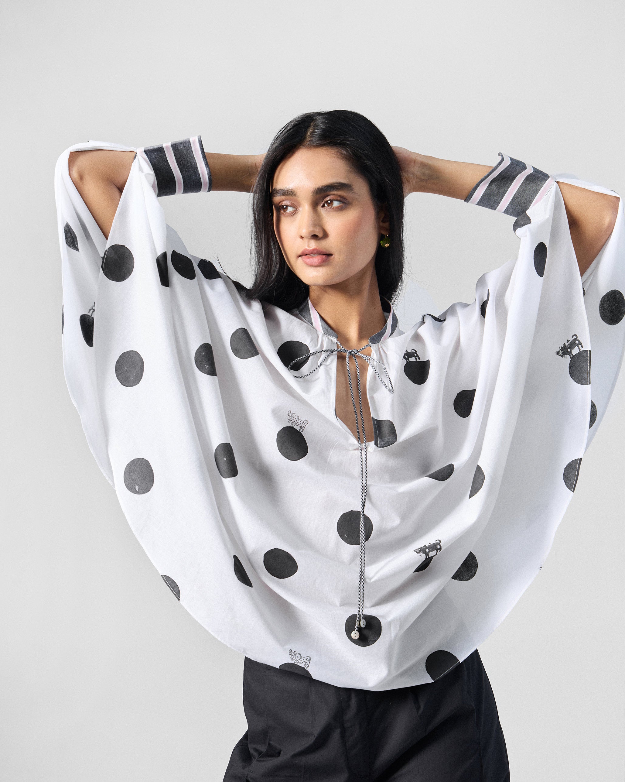 Billow Top - White & Black Printed