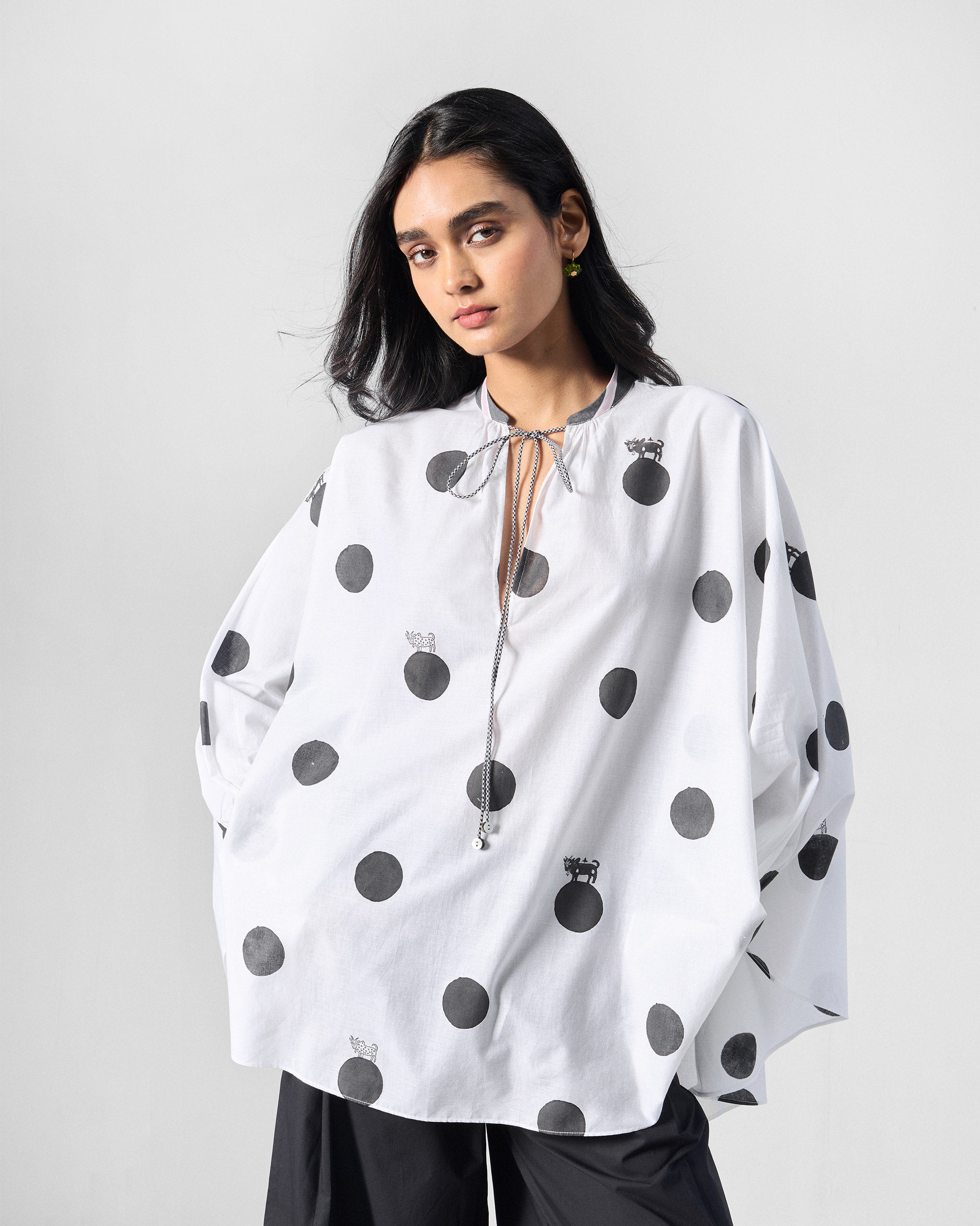 Billow Top - White & Black Printed