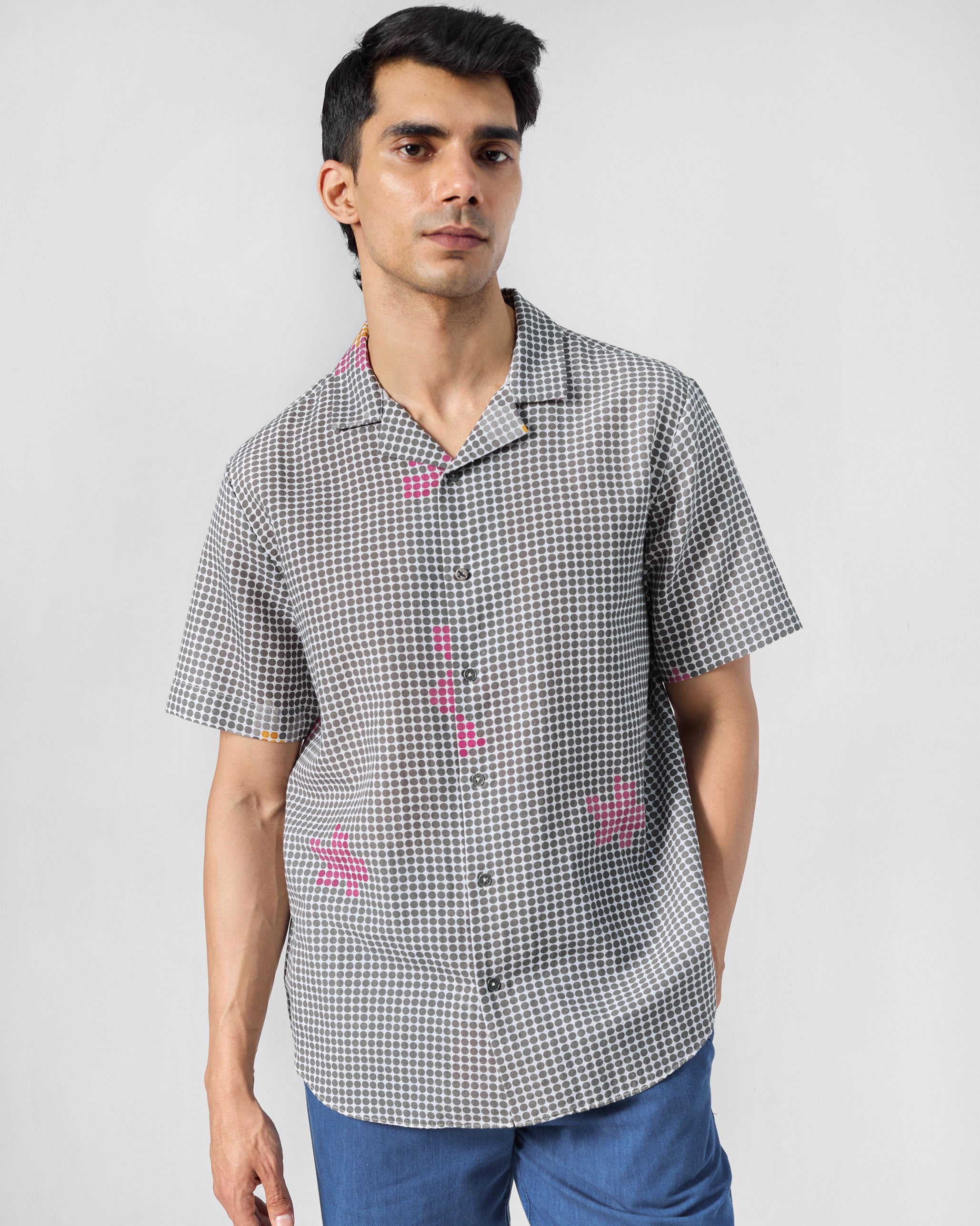 Mistari Shirt - Charcoal Dot Printed
