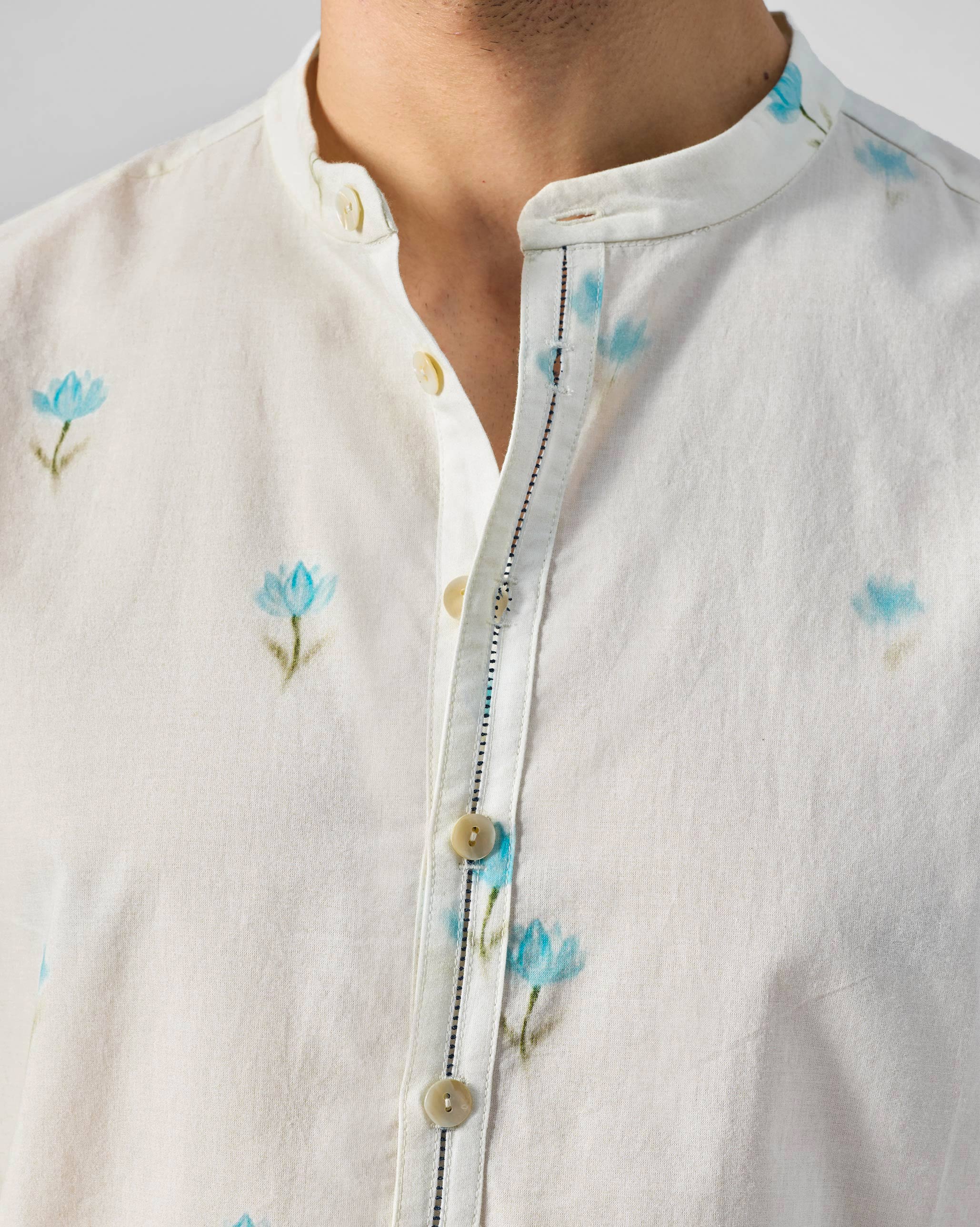 Astral Kurta - Ivory & Light Blue Printed