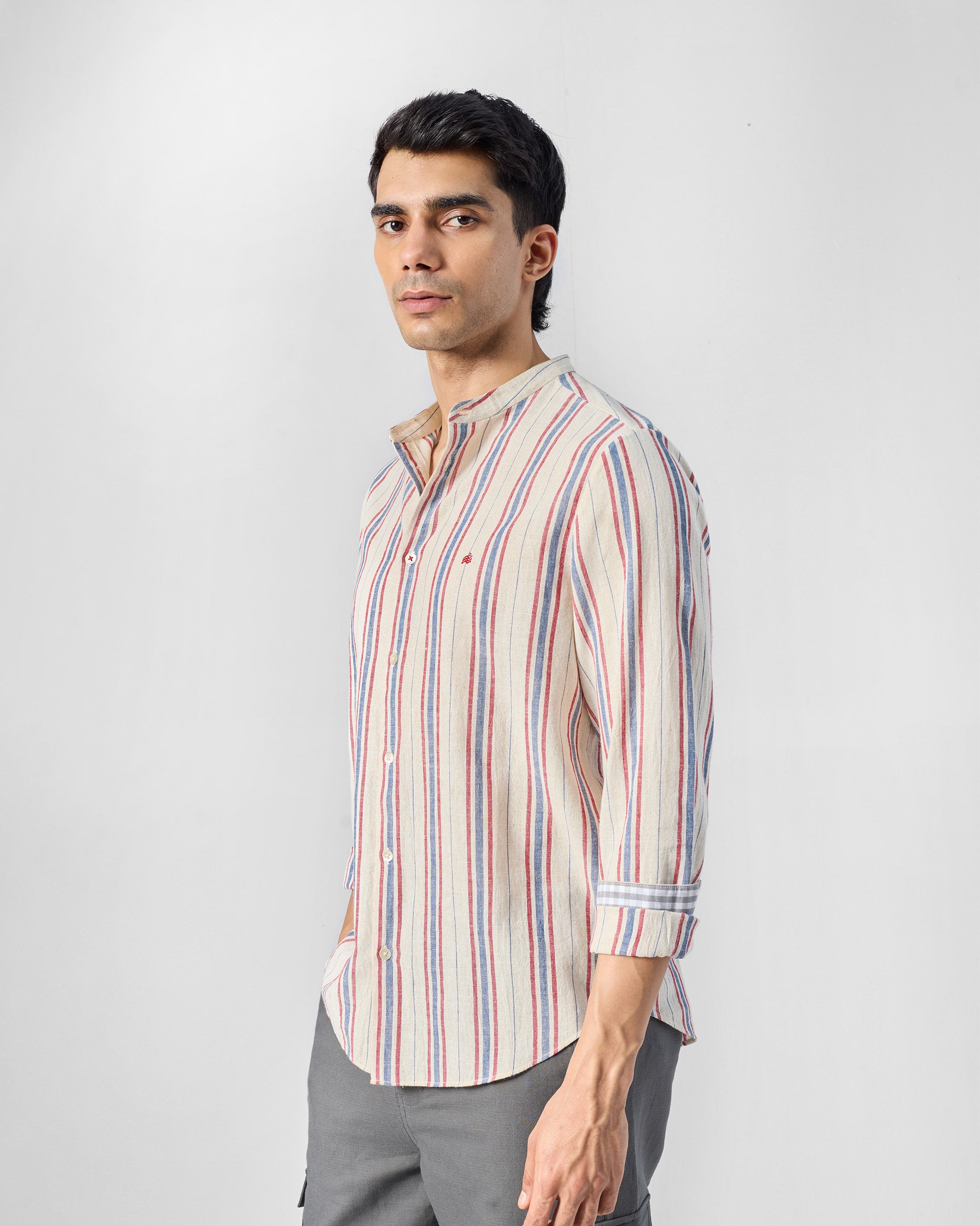 Nawab Shirt - Ivory & Red Striped