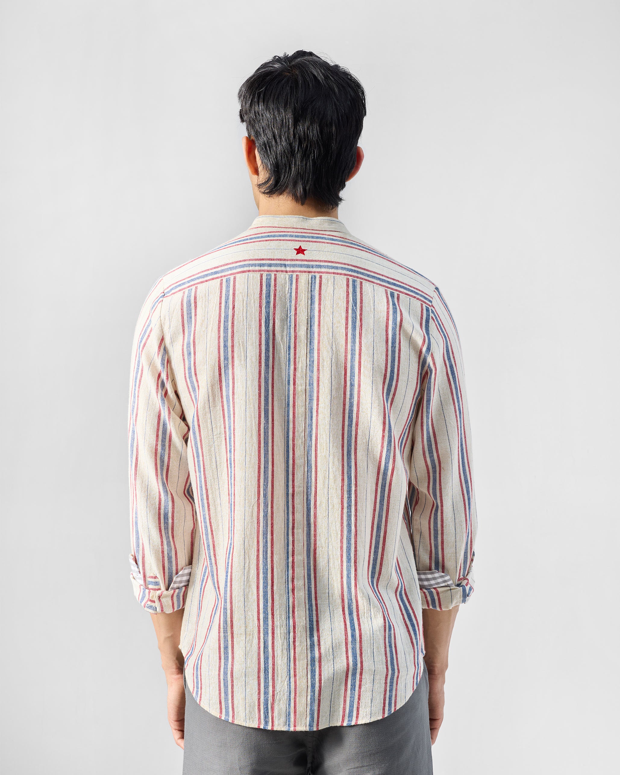 Nawab Shirt - Ivory & Red Striped