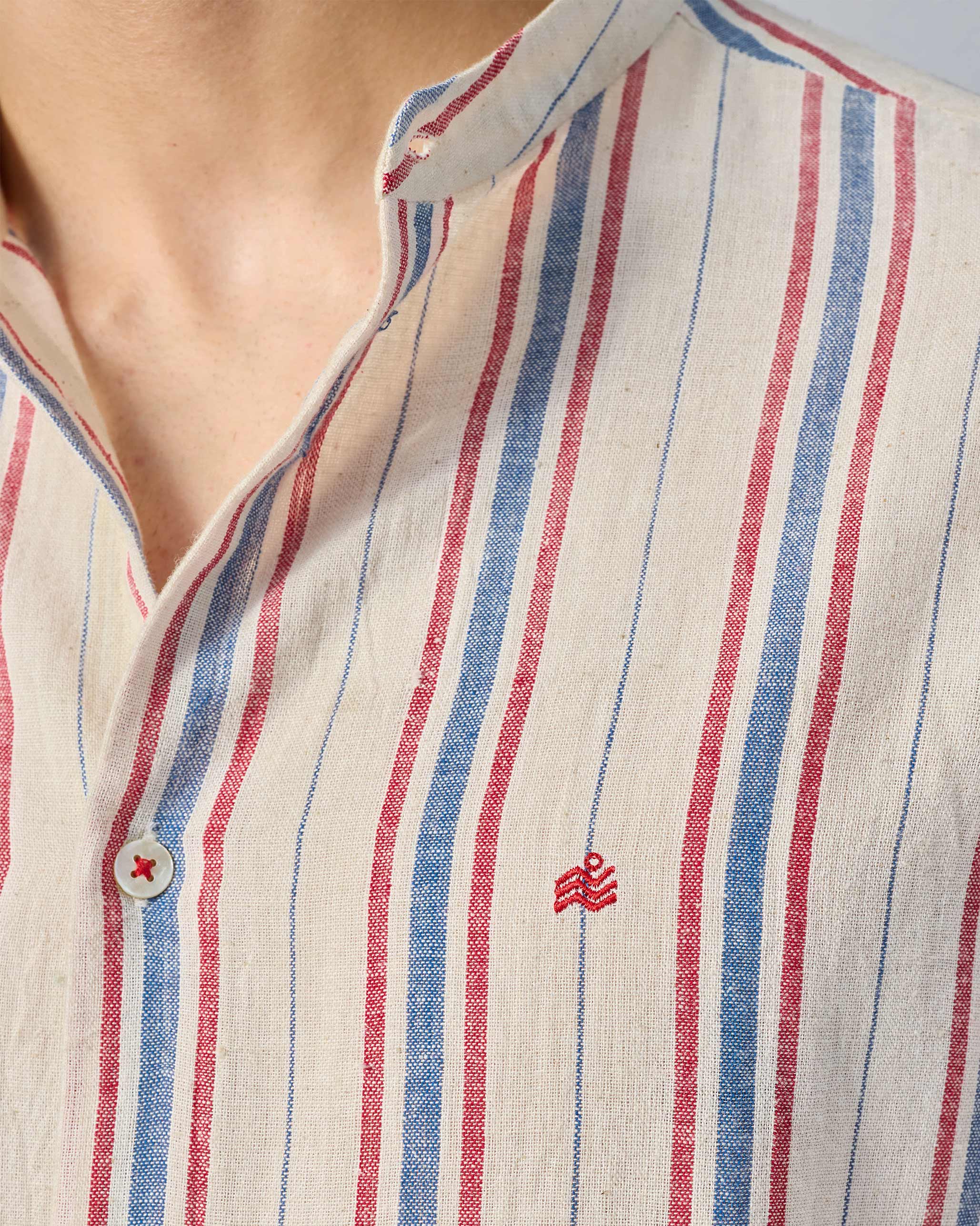 Nawab Shirt - Ivory & Red Striped