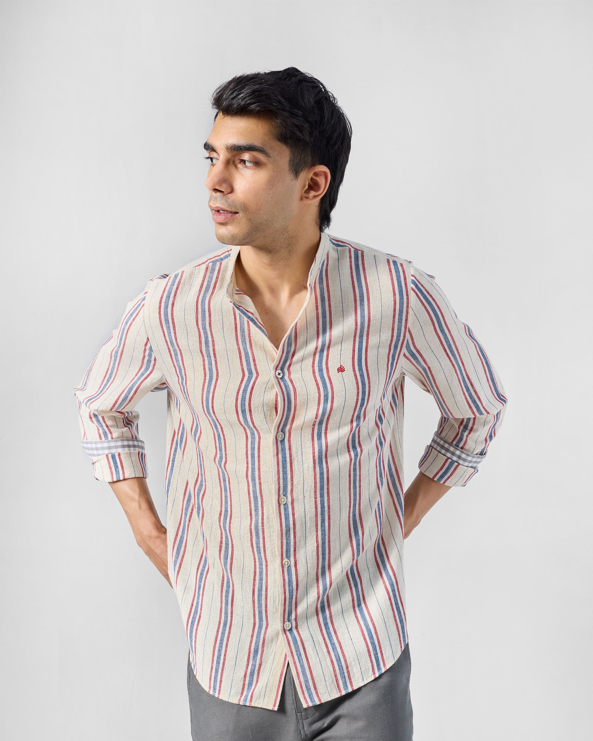 Nawab Shirt - Ivory & Red Striped