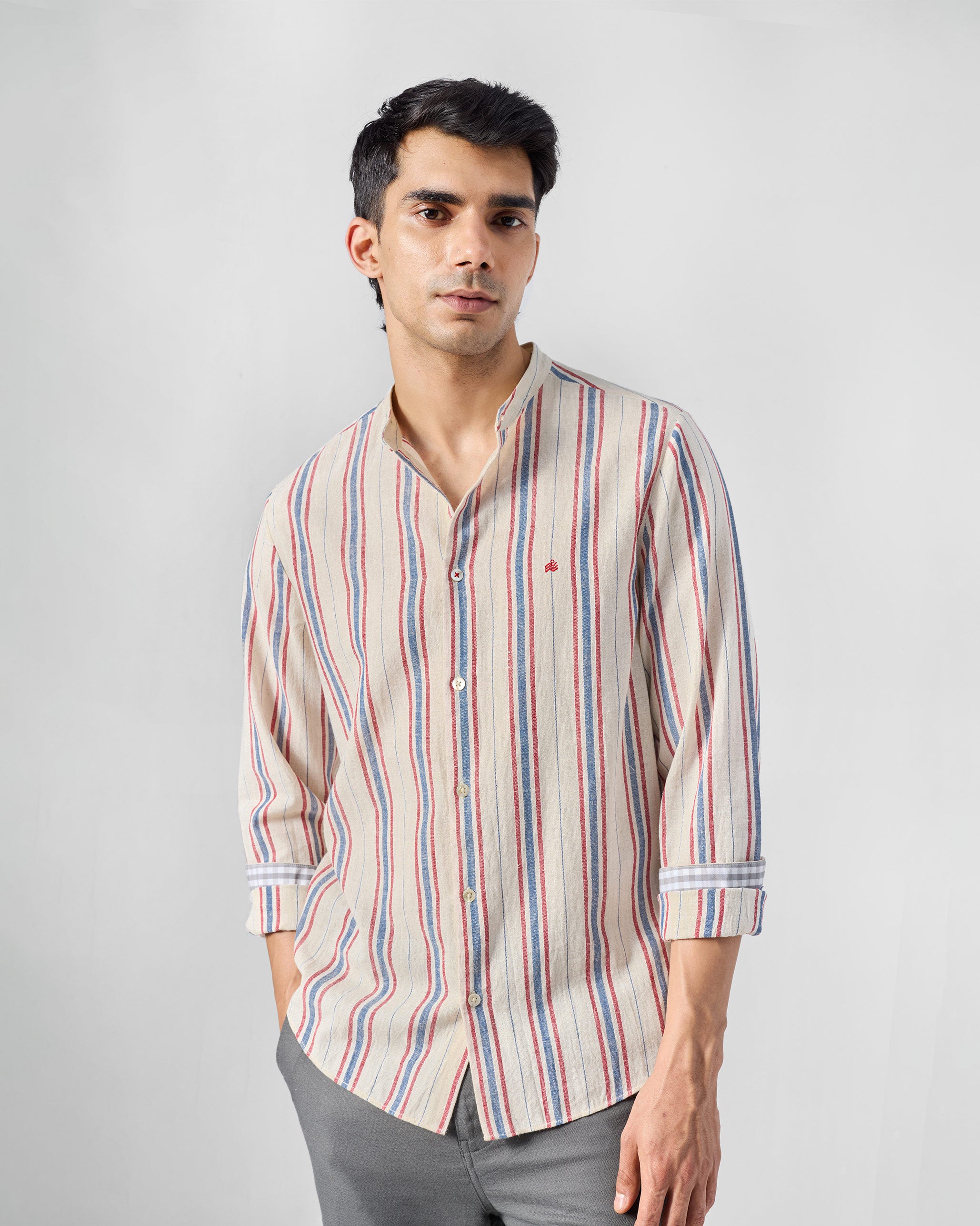 Nawab Shirt - Ivory & Red Striped