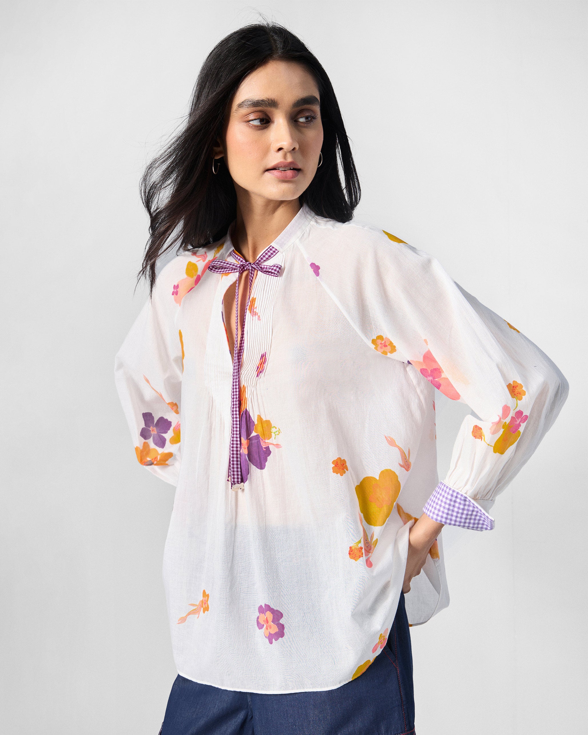 Flutter Blouse - Ivory & Pink Printed