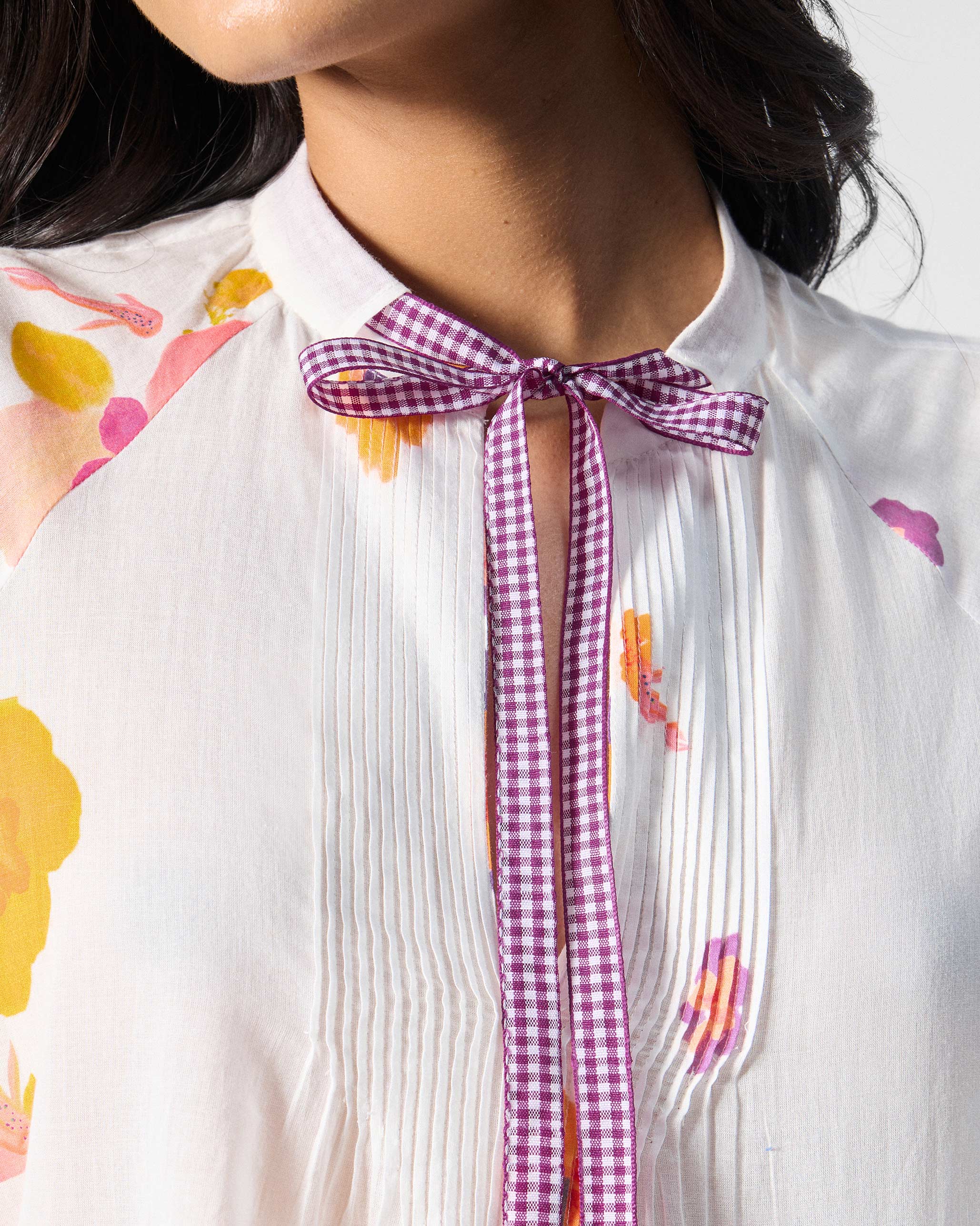 Flutter Blouse - Ivory & Pink Printed
