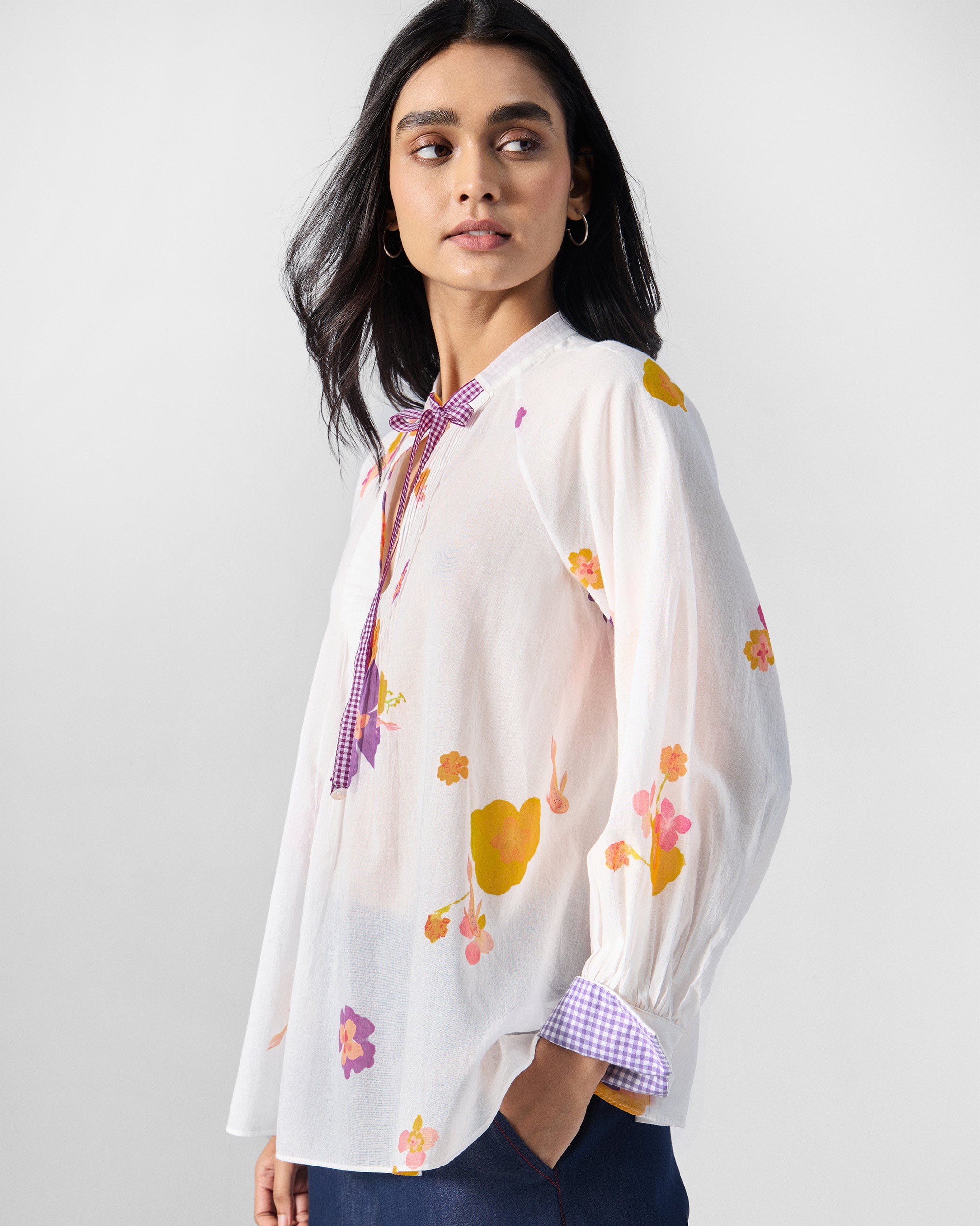Flutter Blouse - Ivory & Pink Printed