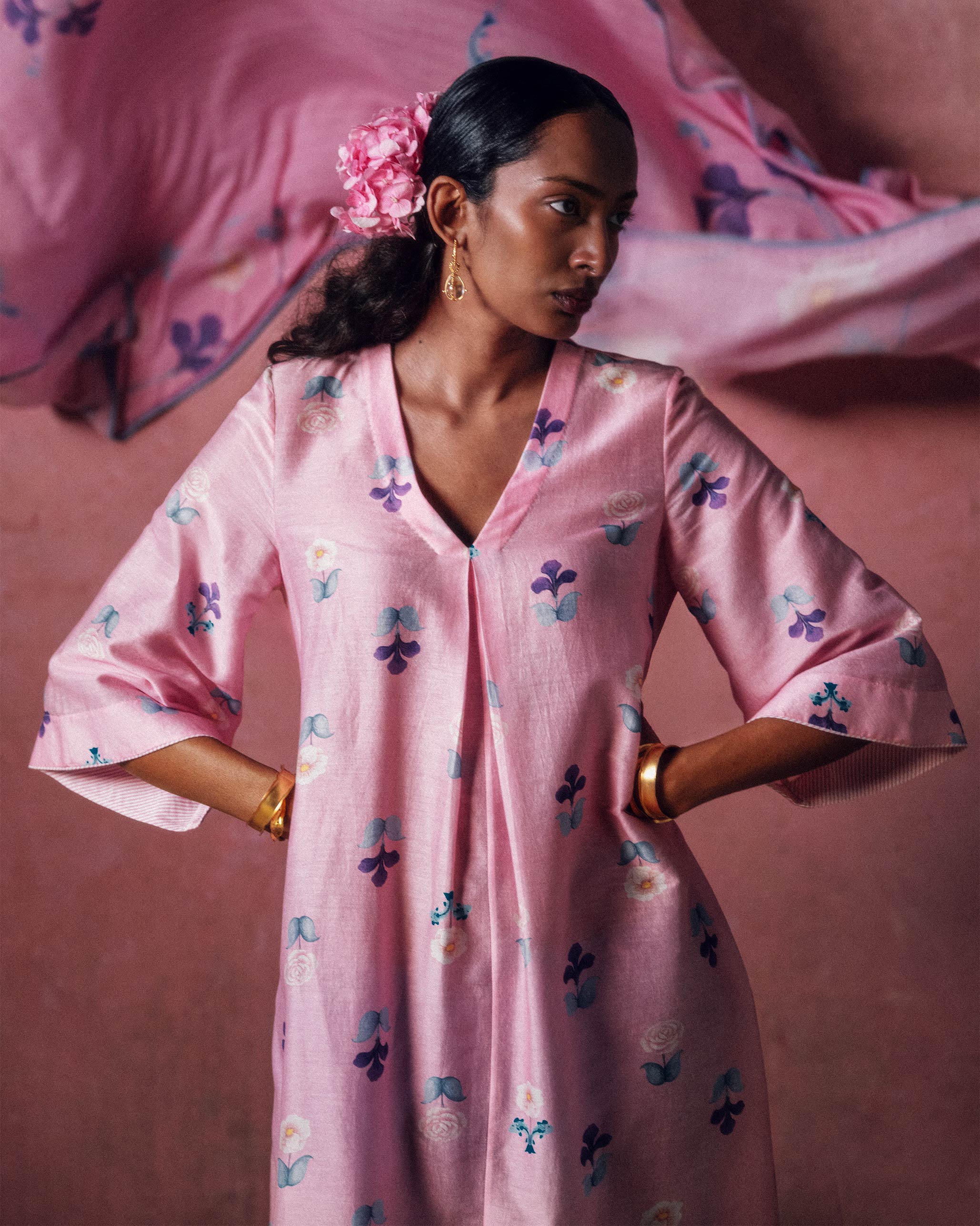 Hera Kurta - Soft Pink & White Printed