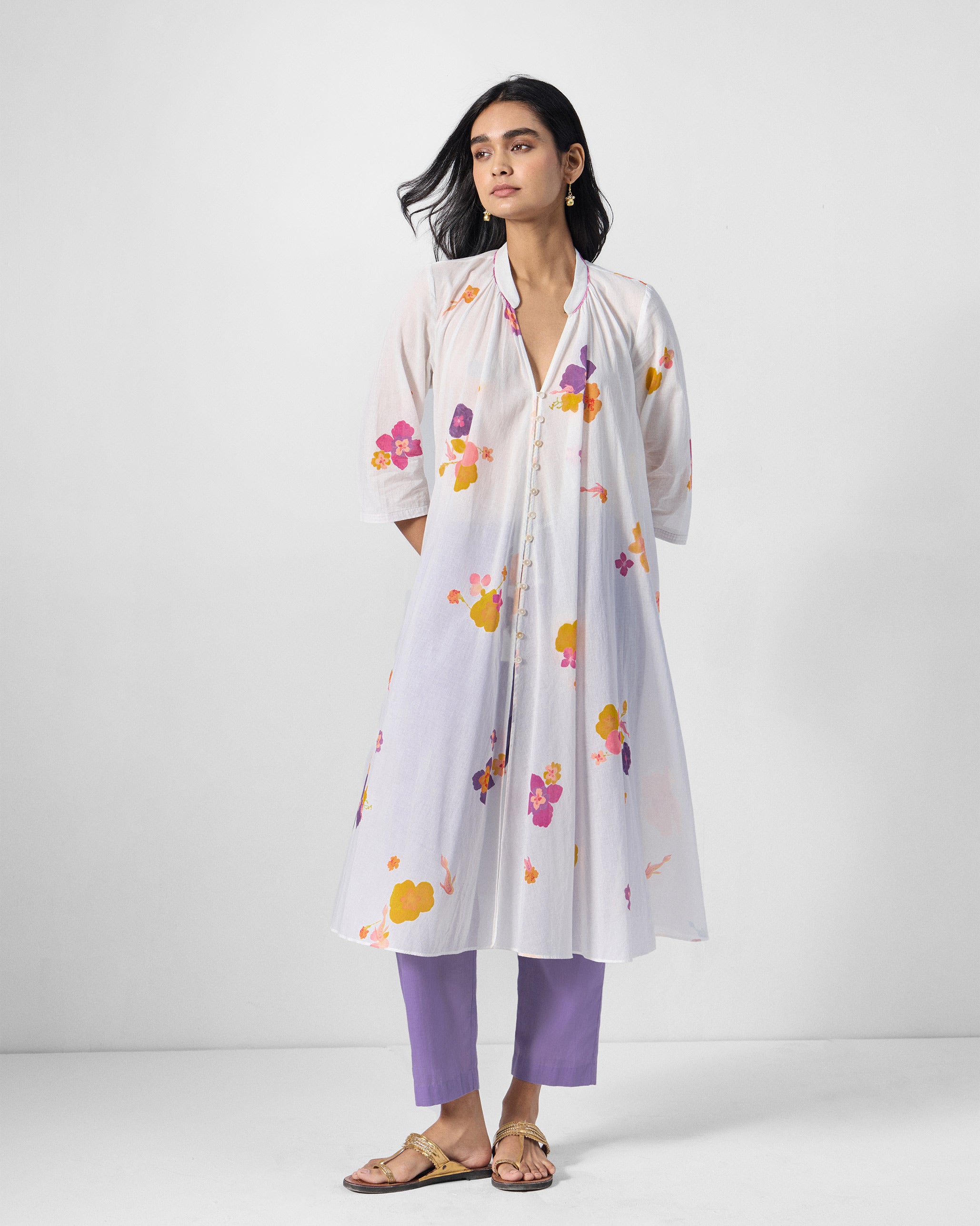 Mirage Kurta - Ivory & Pink Printed