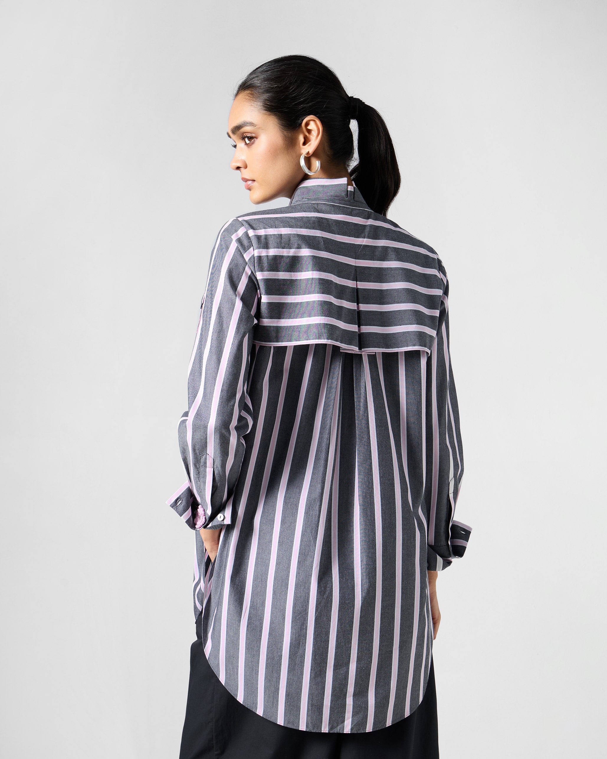 Trench Shirt - Charcoal & Pink Stripes